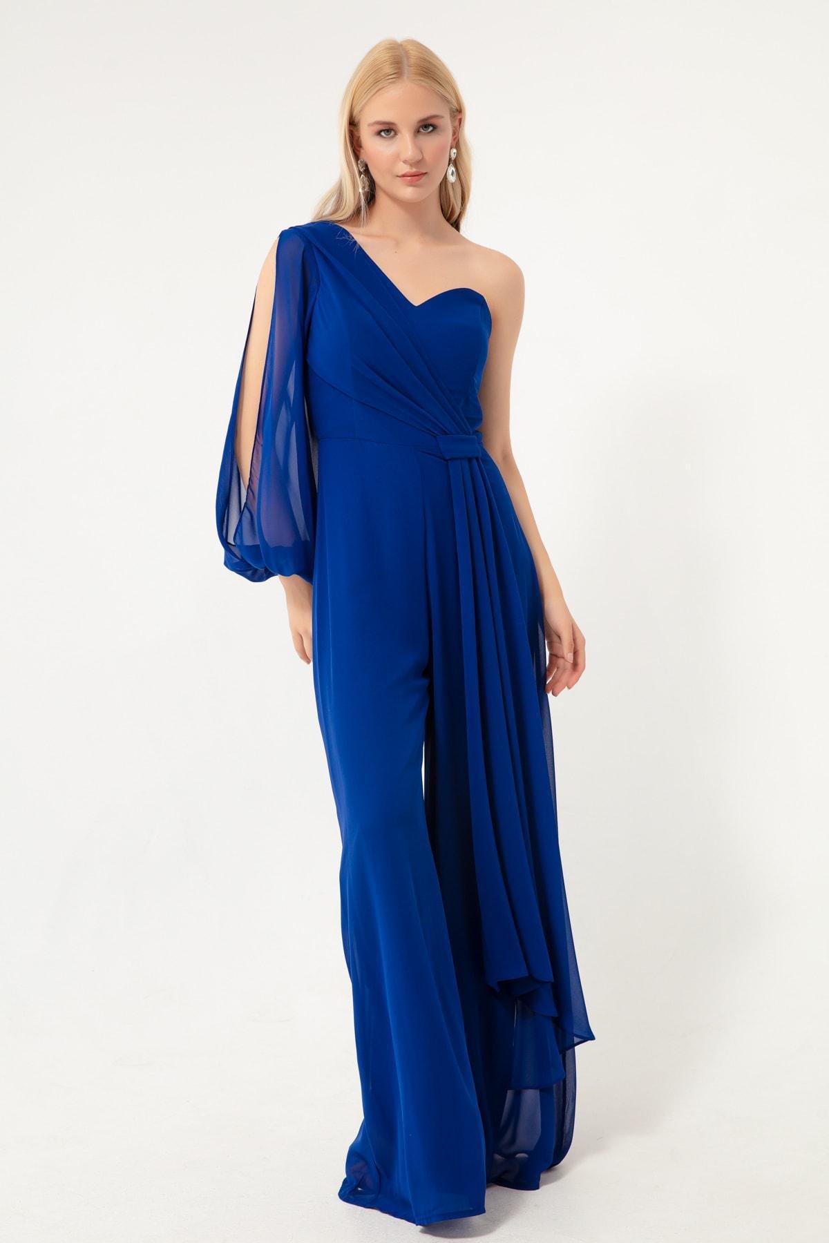 Lafaba - Blue One Sleeve Belted Occasion Wear Dress