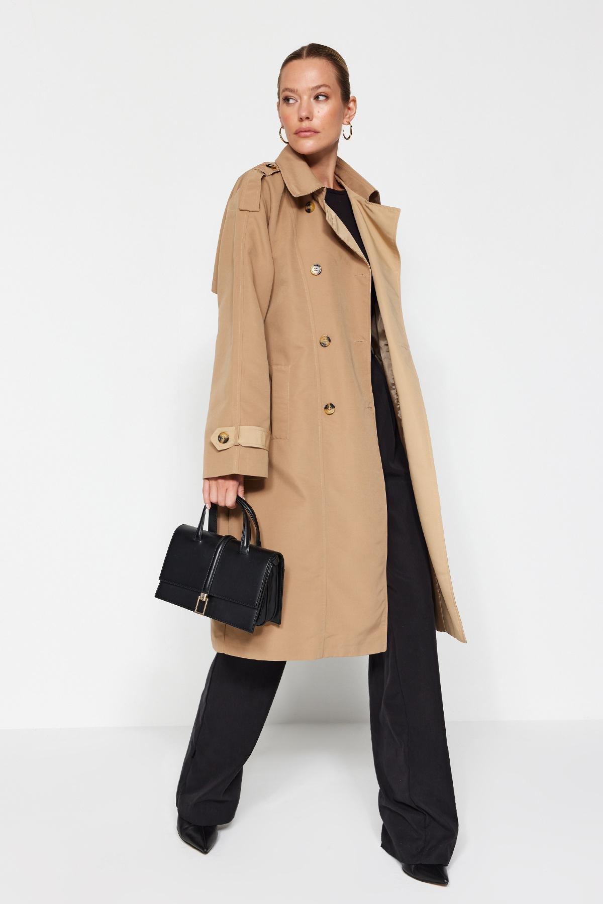 Beige Oversized Trench Coat, , large image number 0