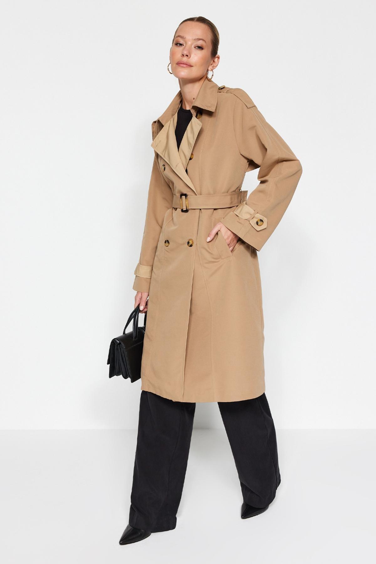 Trendyol - Beige Oversized Trench Coat