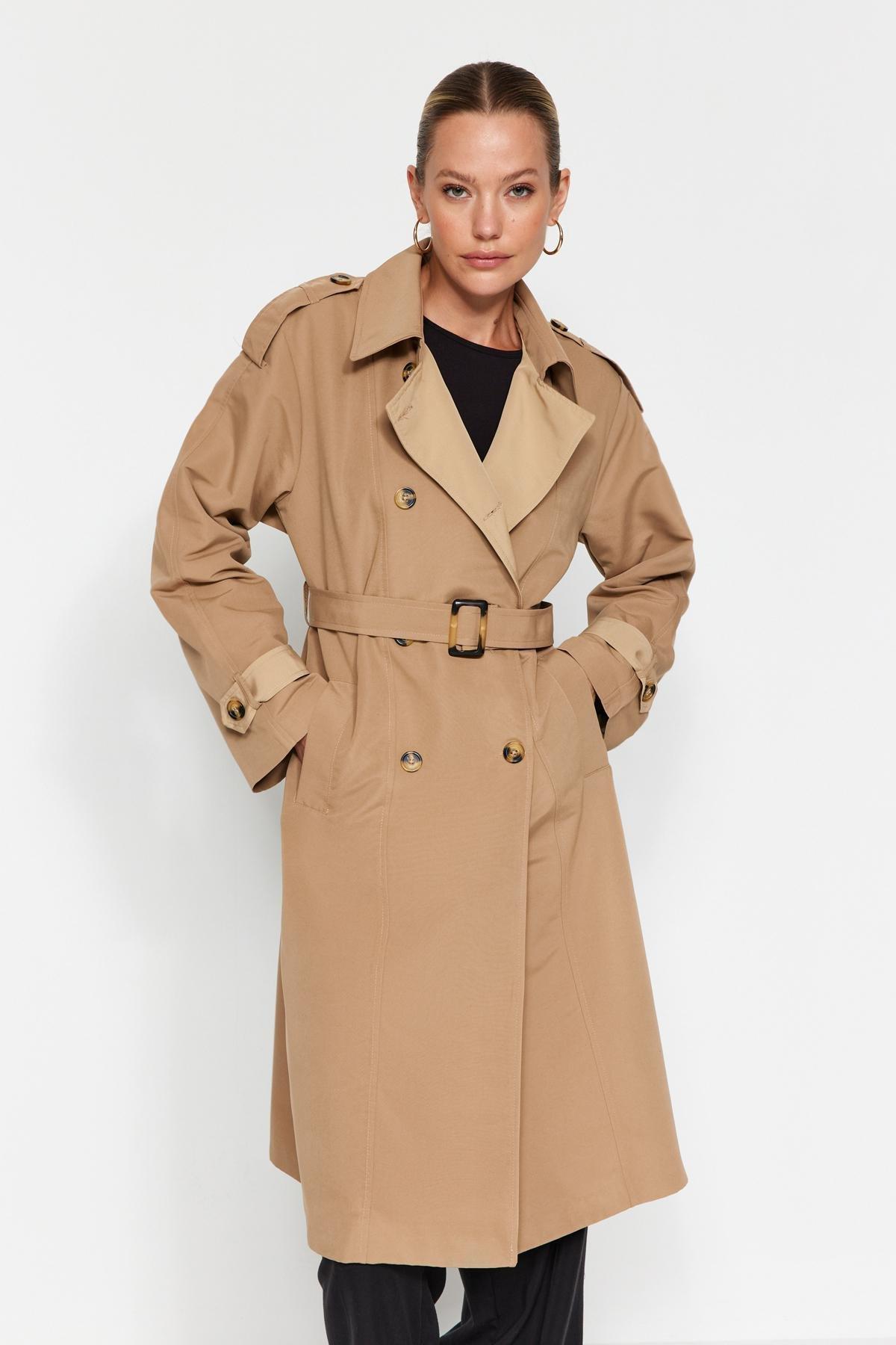 Trendyol - Beige Oversized Trench Coat