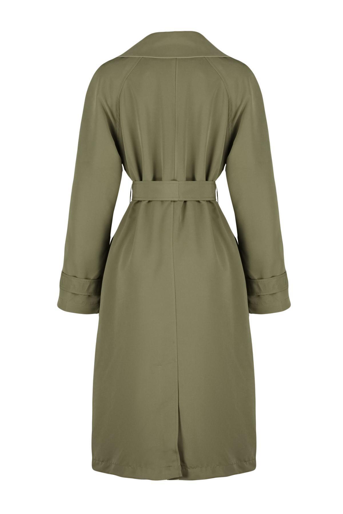 Trendyol - Khaki Oversized Belted Trench Coat