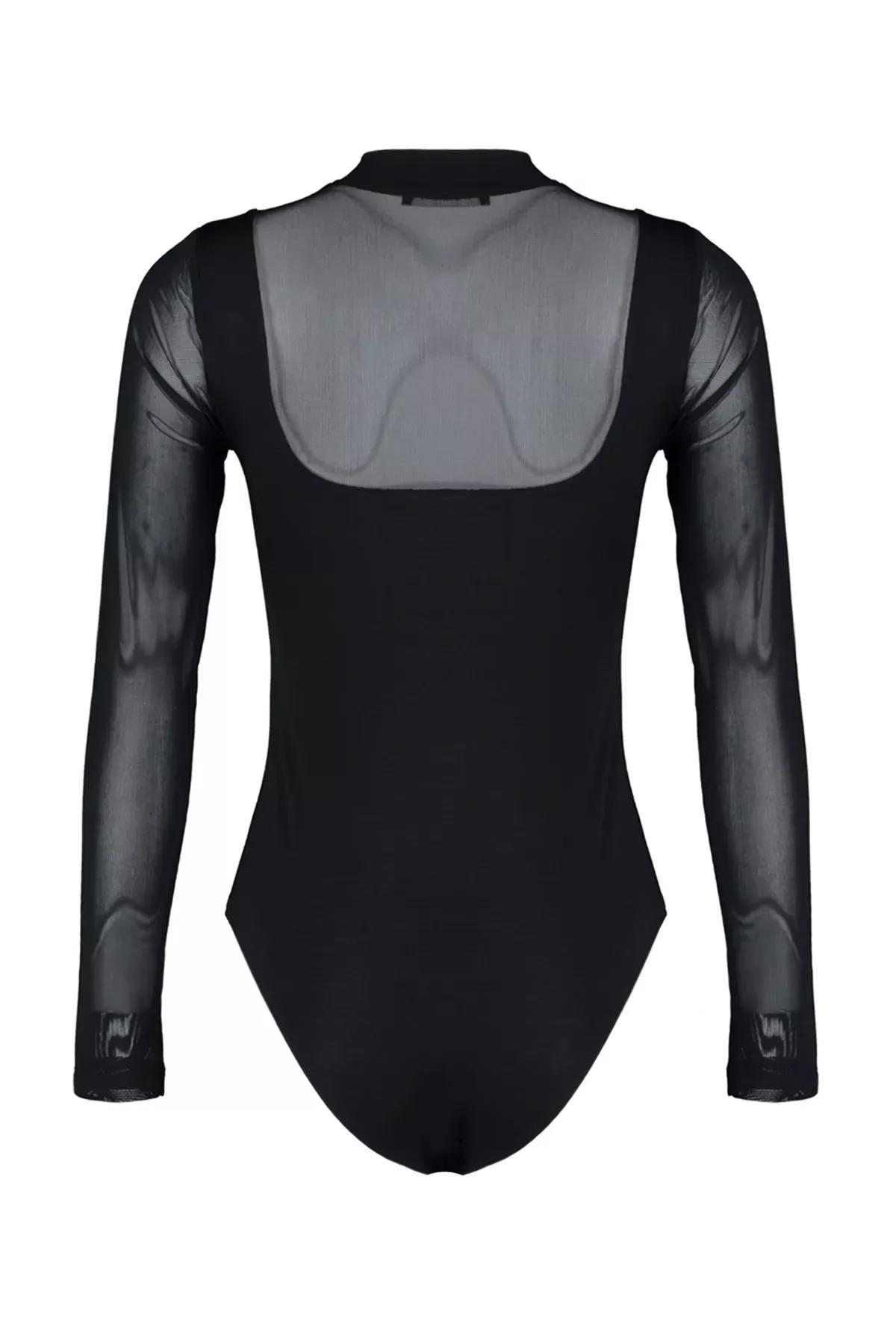 Black Tulle Knitted Bodysuit, BLACK, large image number 7