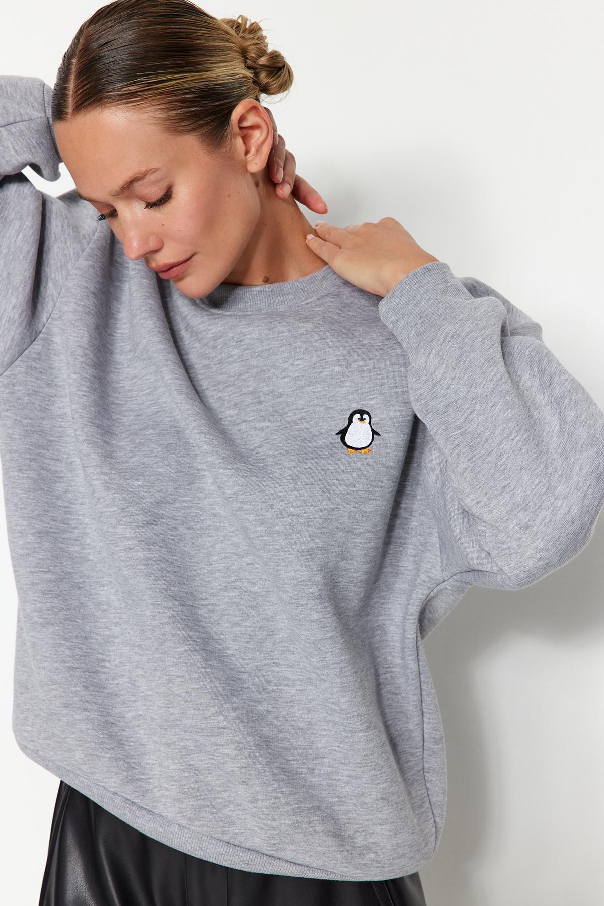Grey Embroidered Knitted Sweatshirt, , medium