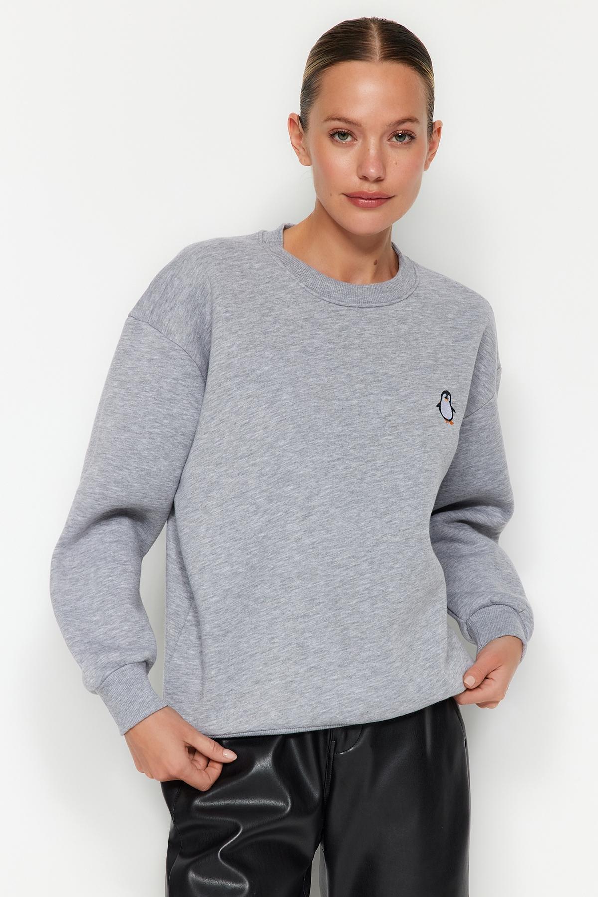 Grey Embroidered Knitted Sweatshirt, , large image number 1