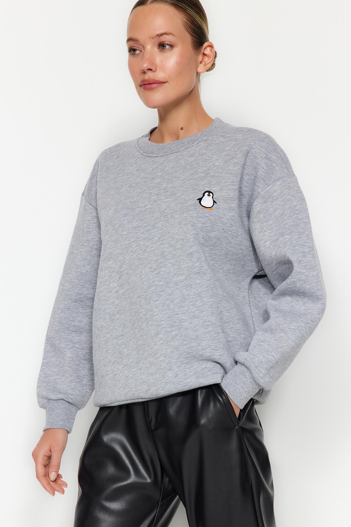 Grey Embroidered Knitted Sweatshirt, , large image number 2