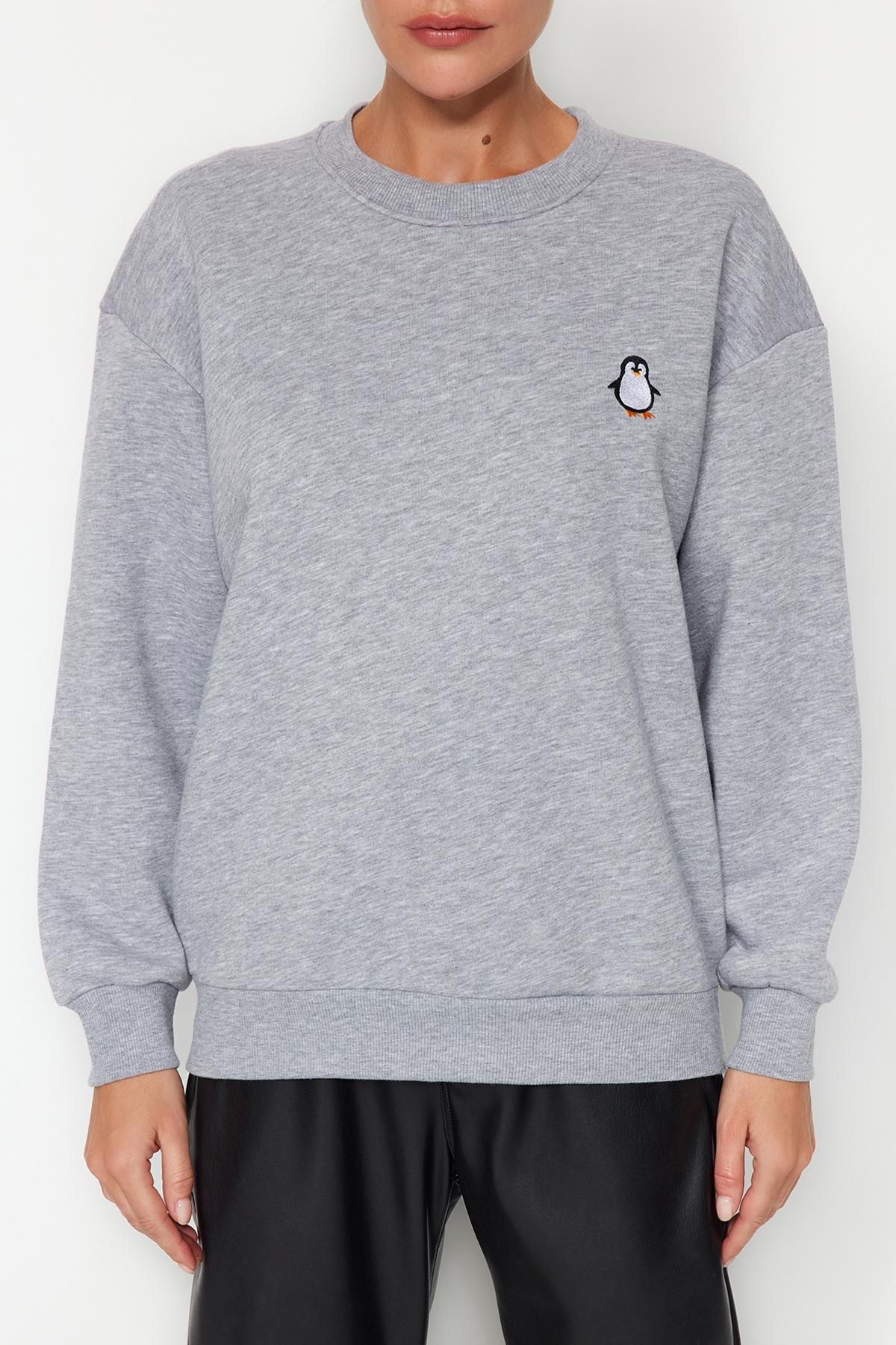 Grey Embroidered Knitted Sweatshirt, , large image number 3