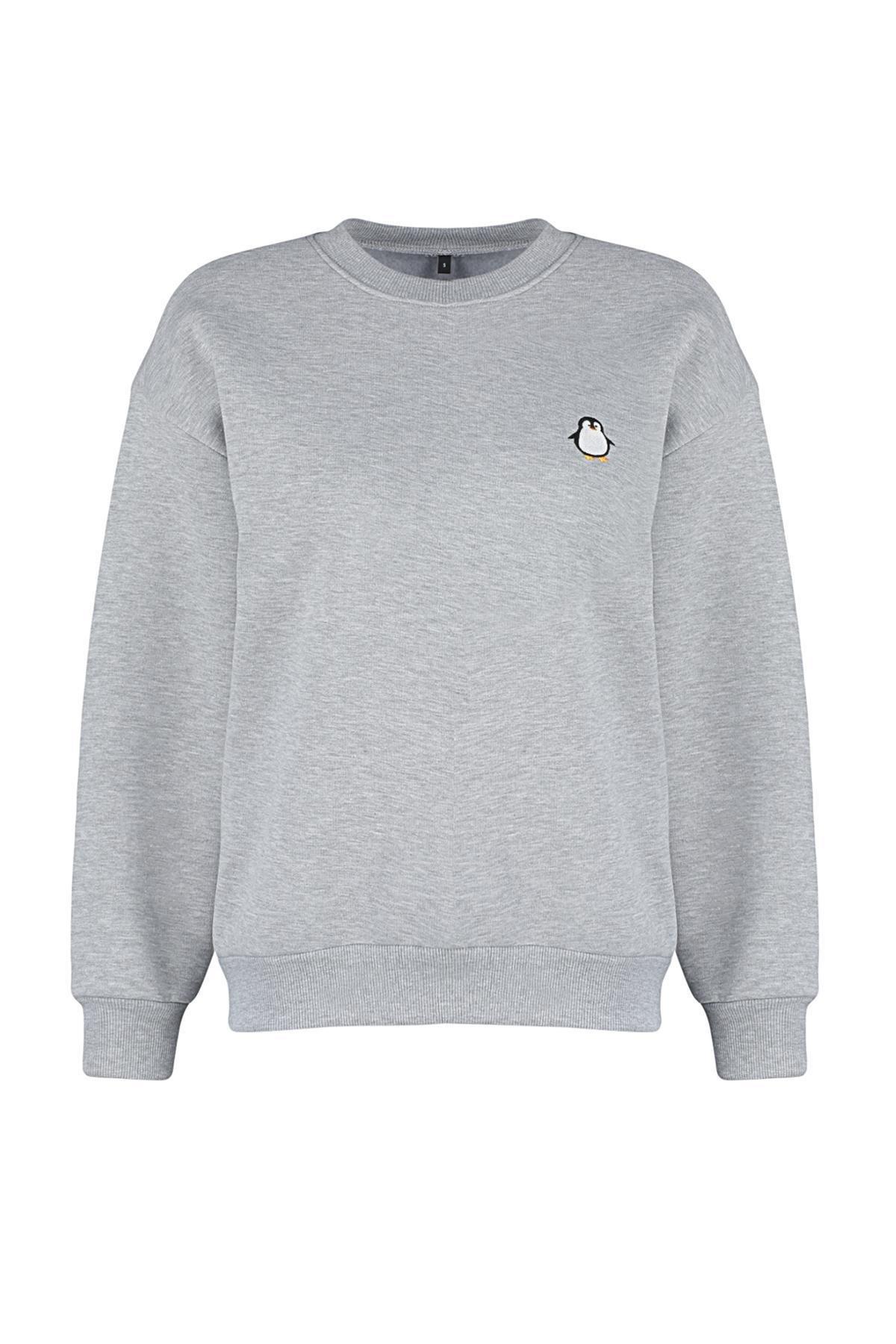 Grey Embroidered Knitted Sweatshirt, , large image number 5