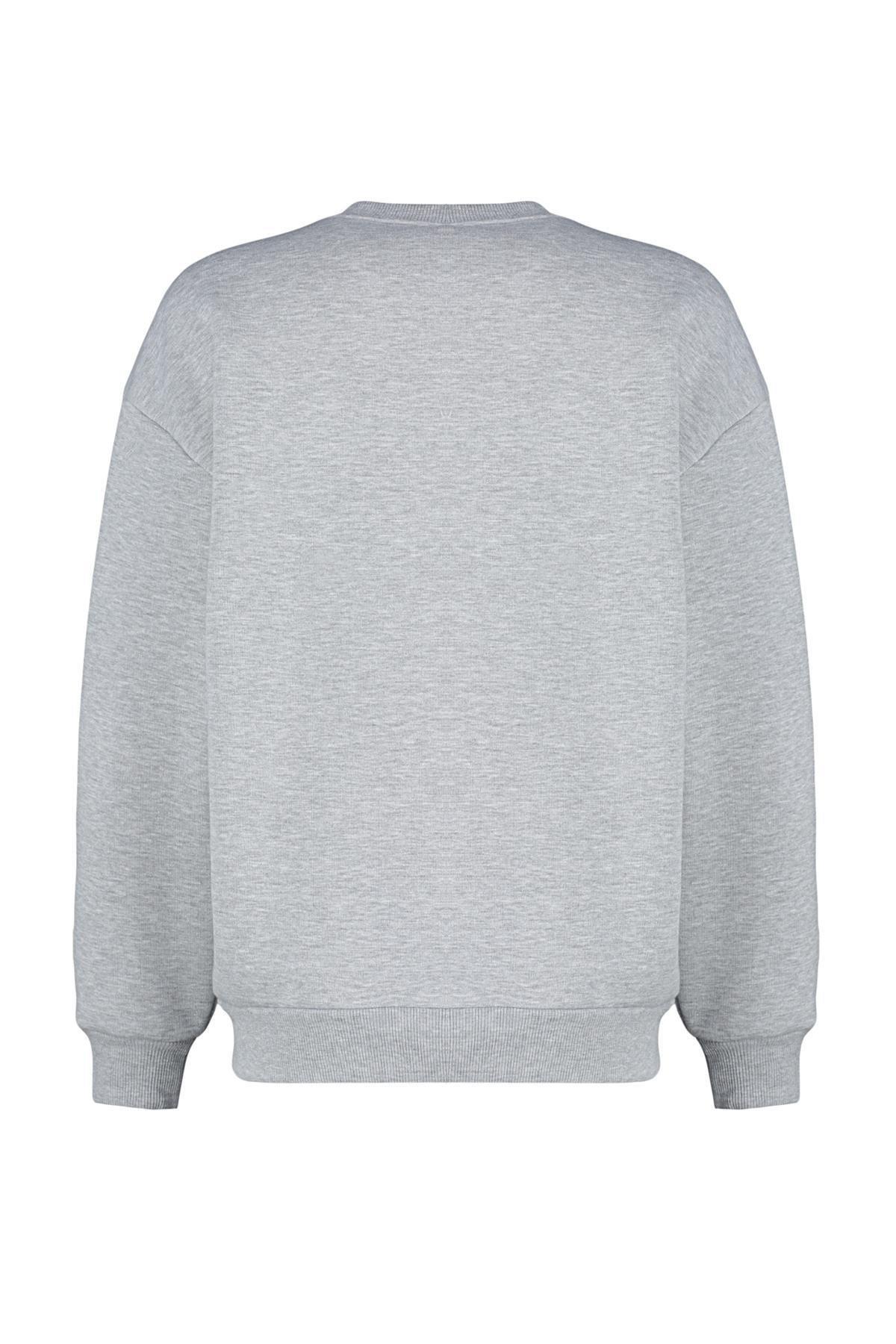 Grey Embroidered Knitted Sweatshirt, , large image number 6