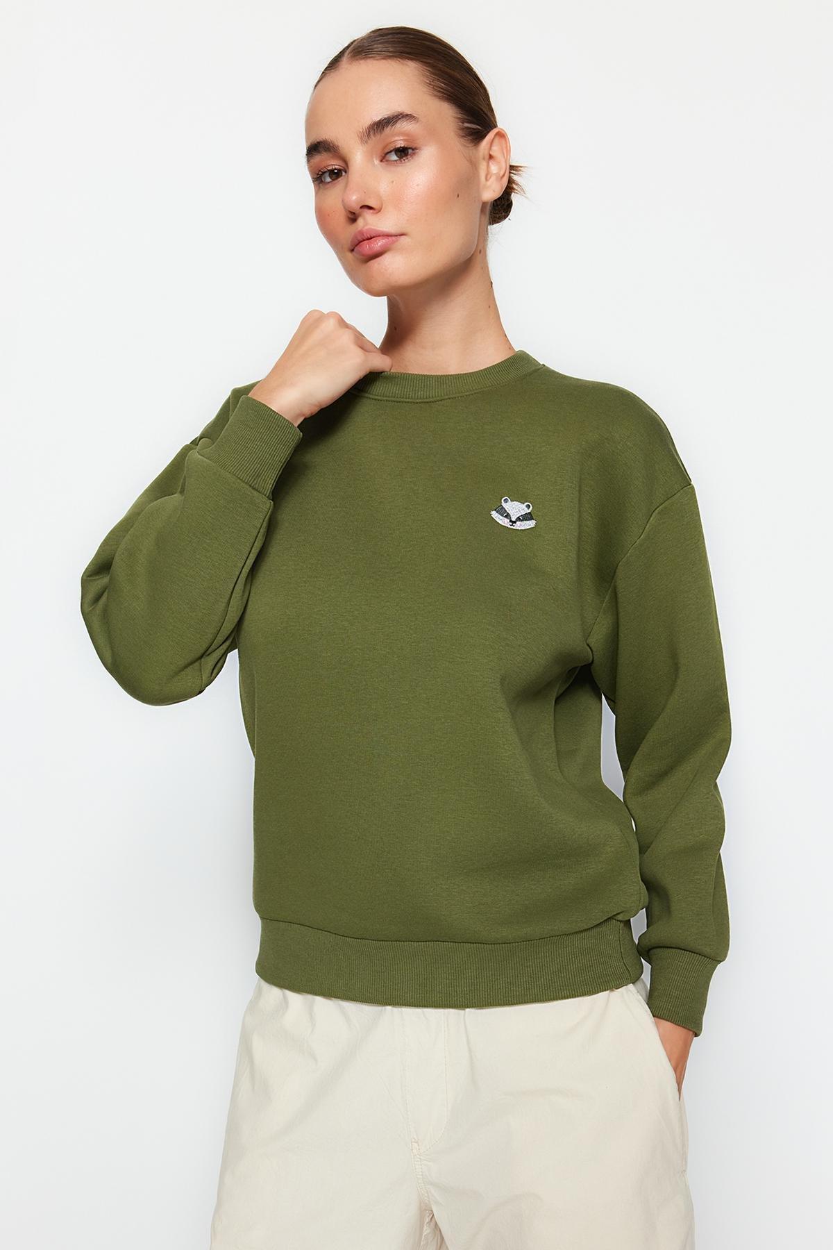 Khaki Embraided Knitted Sweatshirt, , large image number 0