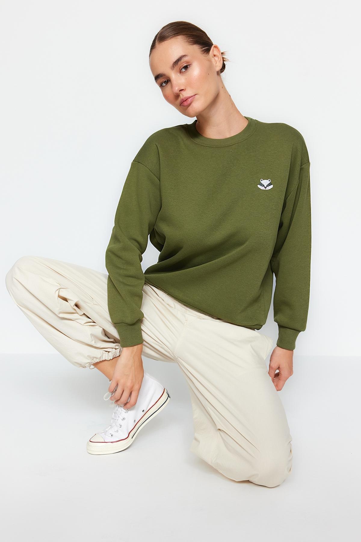 Khaki Embraided Knitted Sweatshirt, , large image number 1