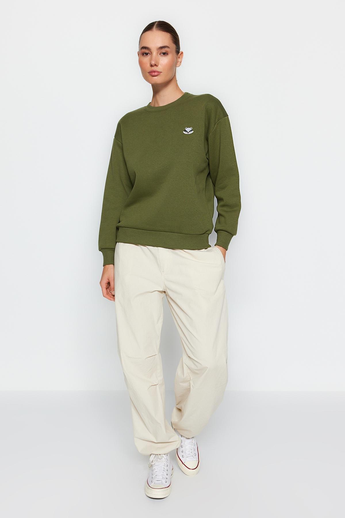 Khaki Embraided Knitted Sweatshirt, , large image number 2