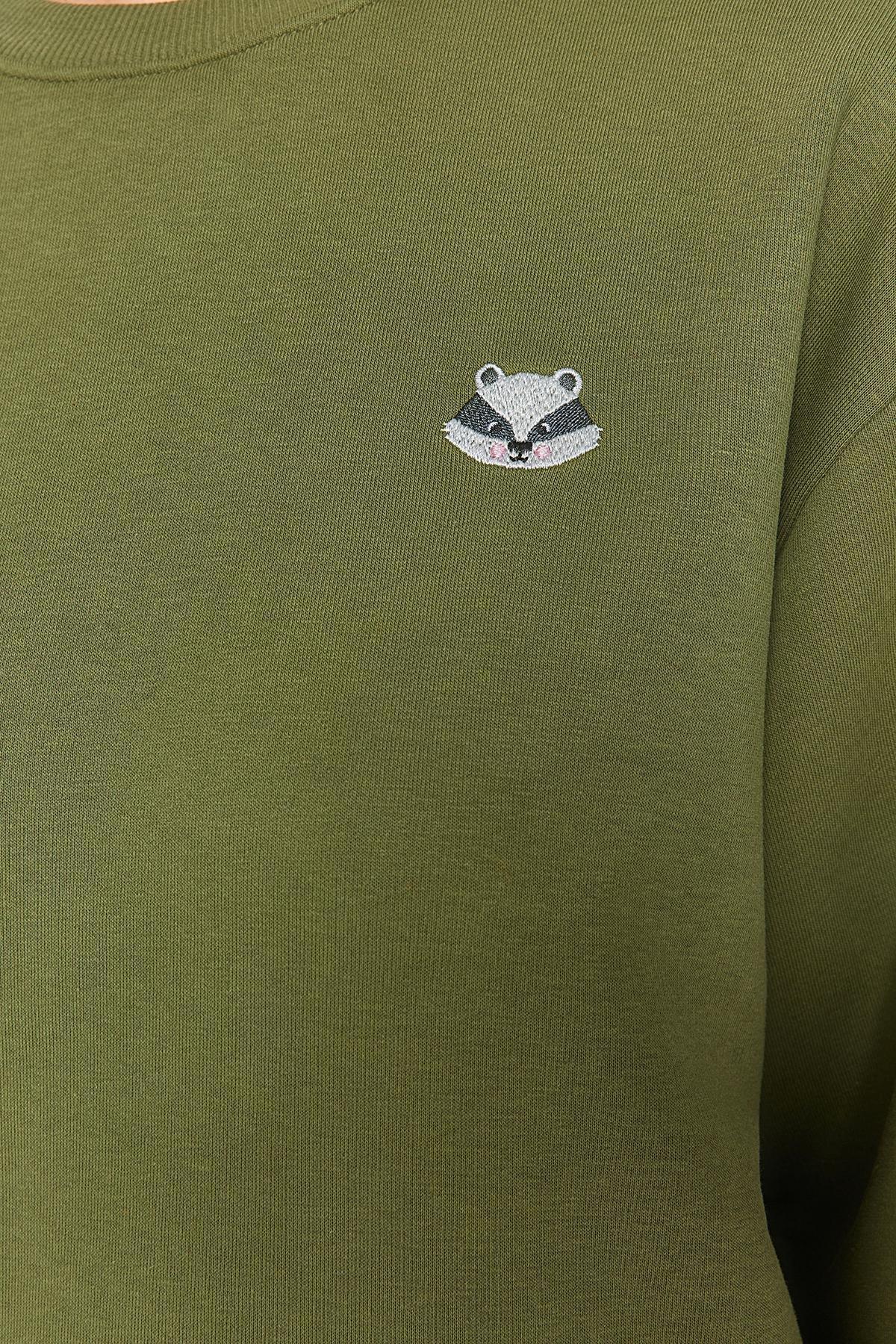 Khaki Embraided Knitted Sweatshirt, , large image number 3