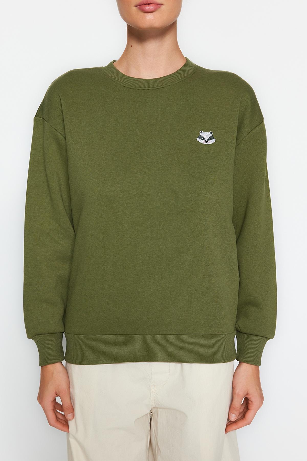 Khaki Embraided Knitted Sweatshirt, , large image number 4