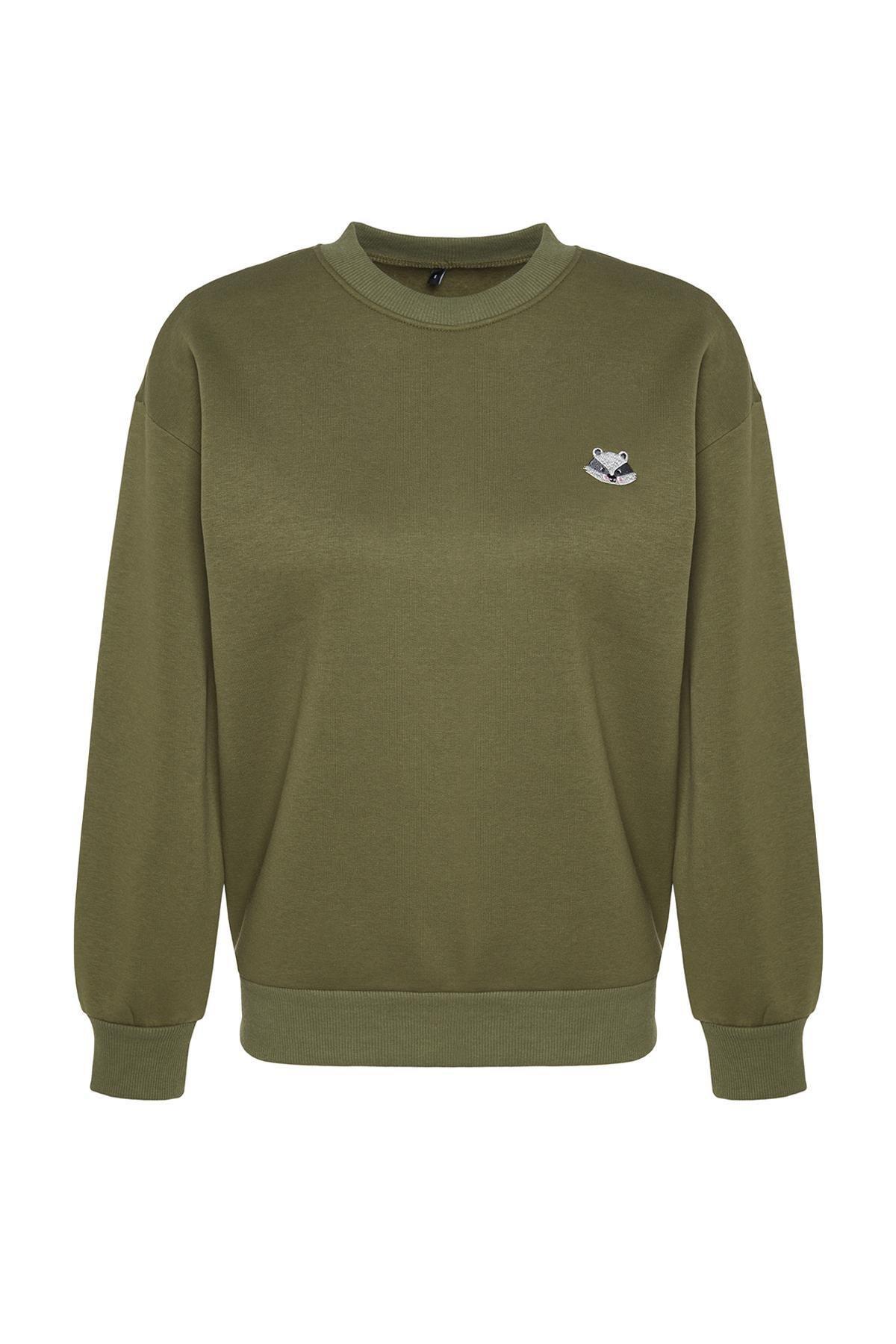 Khaki Embraided Knitted Sweatshirt, , large image number 5