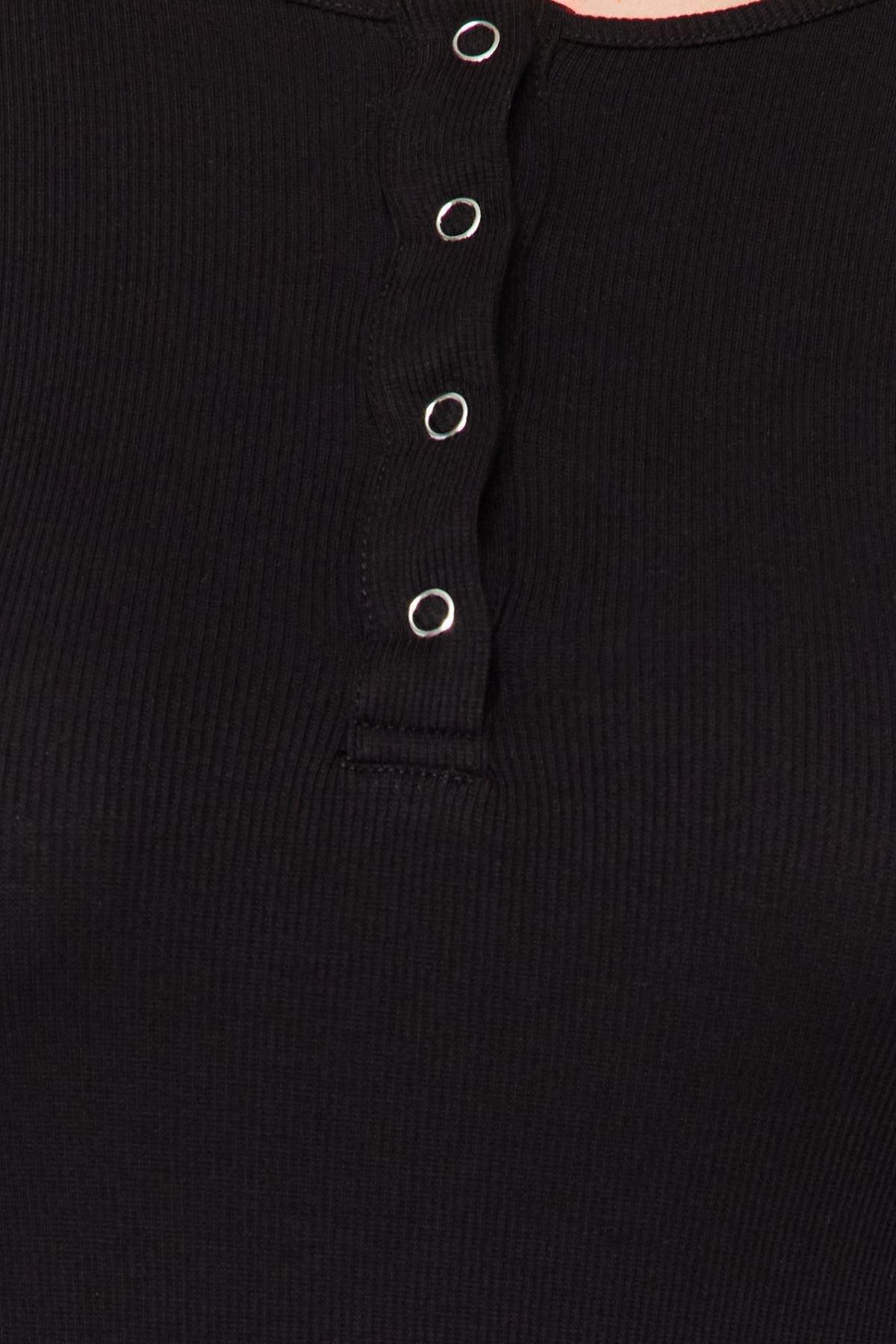 Black Ribbed Knitted Collared Dress, BLACK, large image number 2