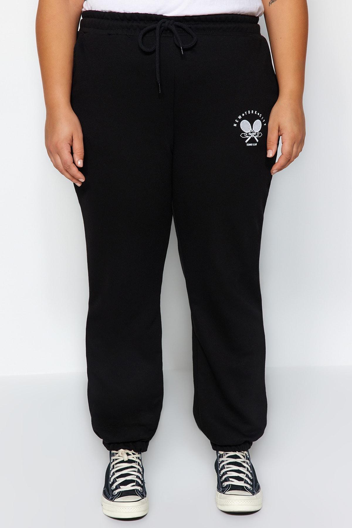 Black High Waist Printed Knitted Sweatpants, BLACK, large image number 2