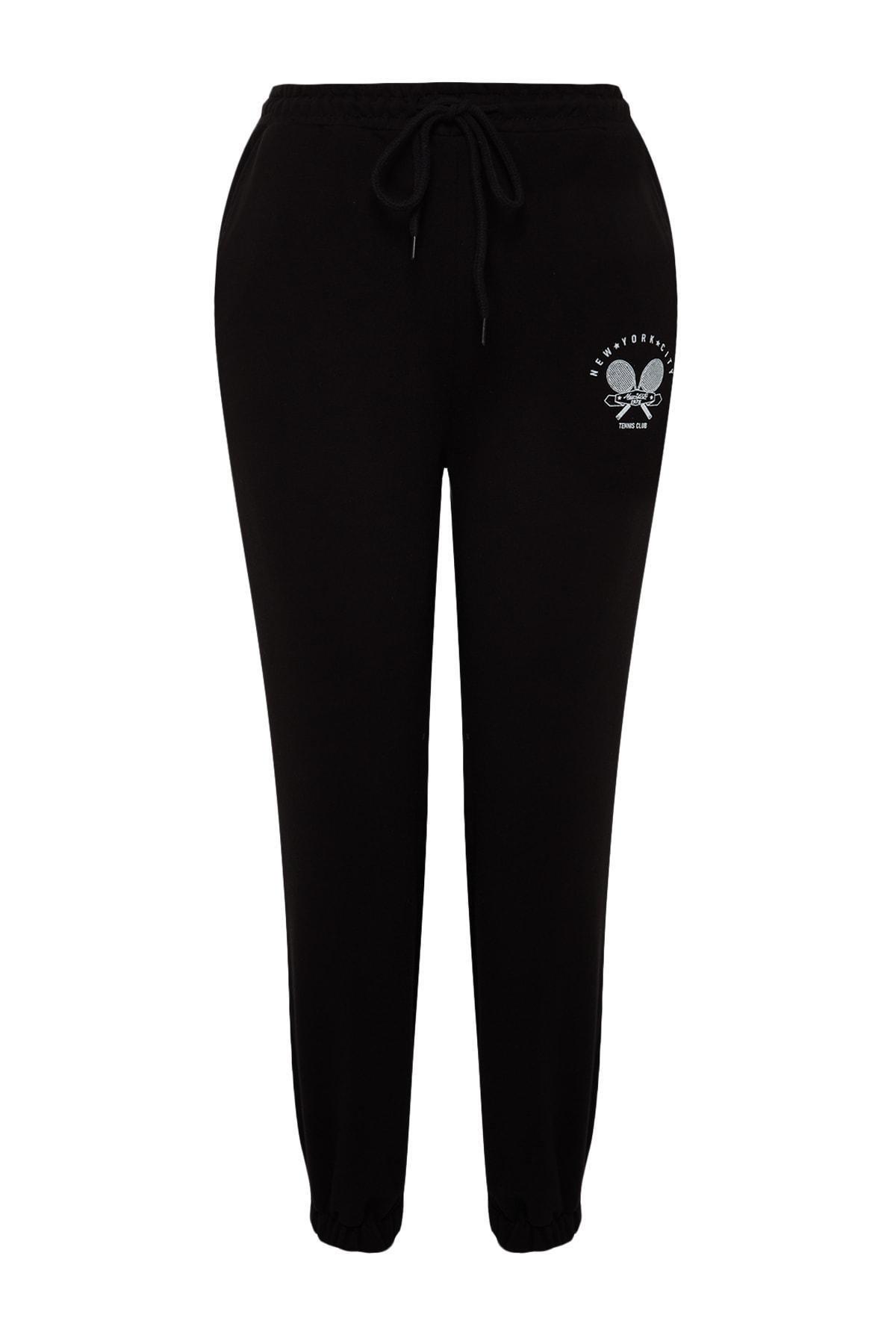 Black High Waist Printed Knitted Sweatpants, BLACK, large image number 4