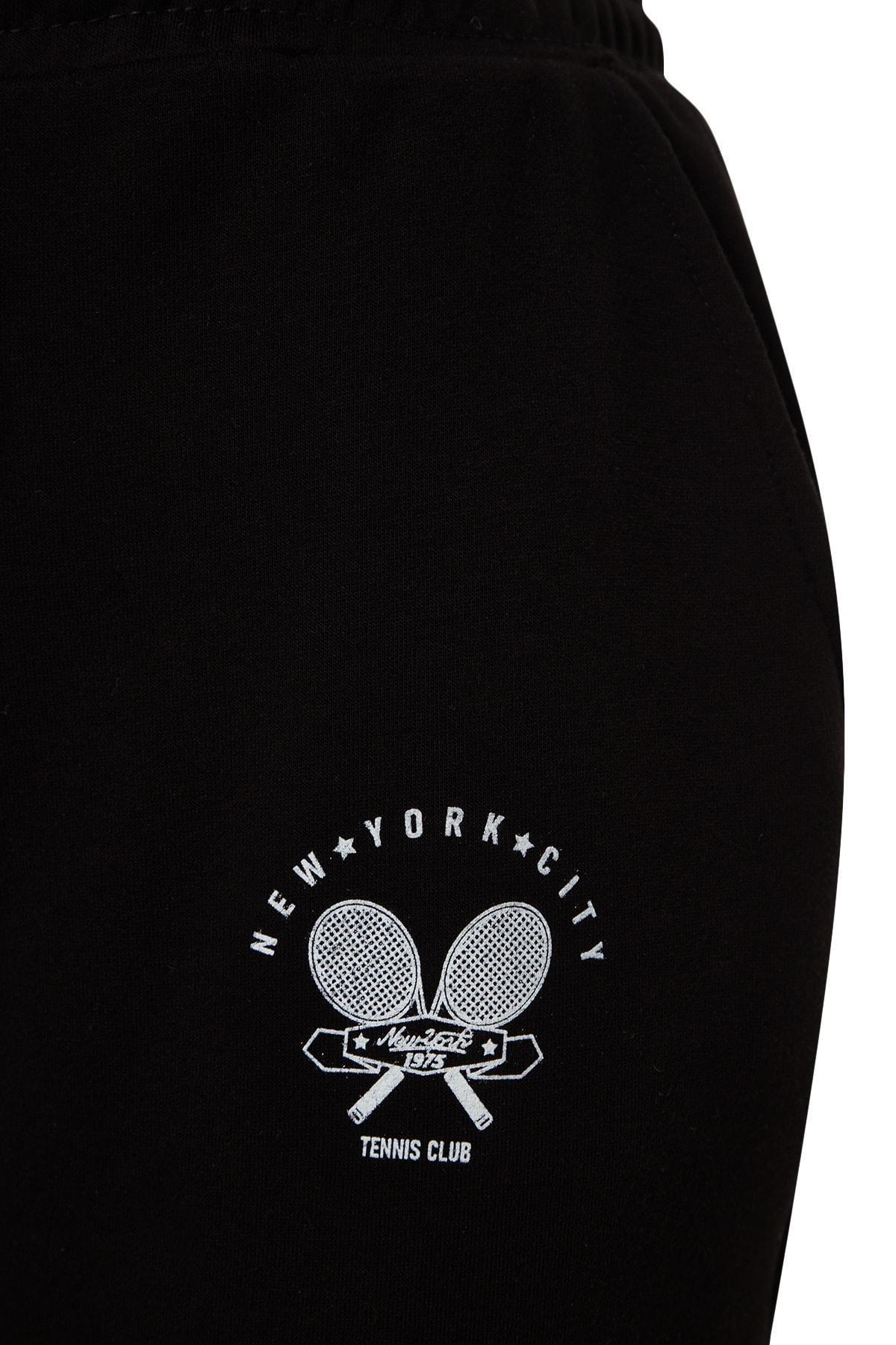 Black High Waist Printed Knitted Sweatpants, BLACK, large image number 5