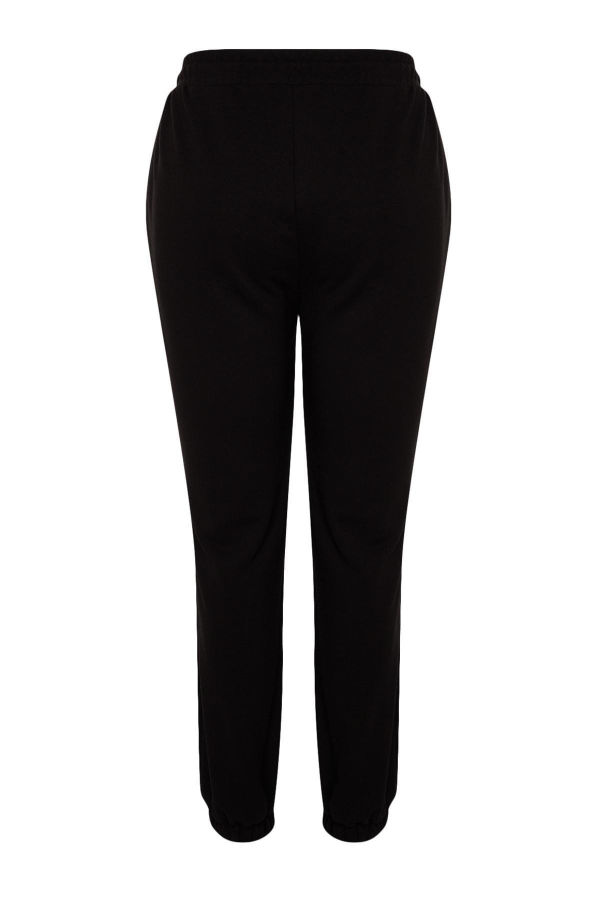 Black High Waist Printed Knitted Sweatpants, BLACK, large image number 6