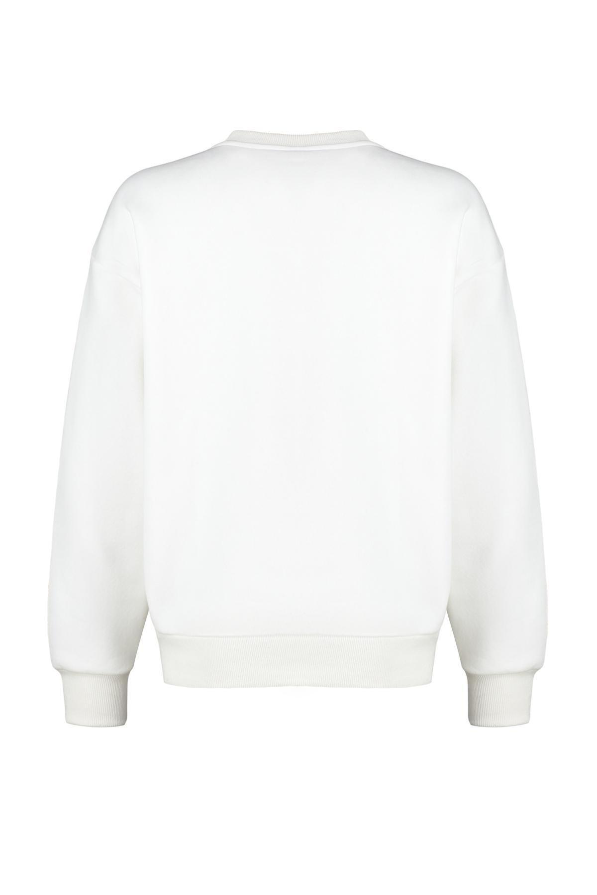 Trendyol - Cream Printed Knitted Sweatshirt