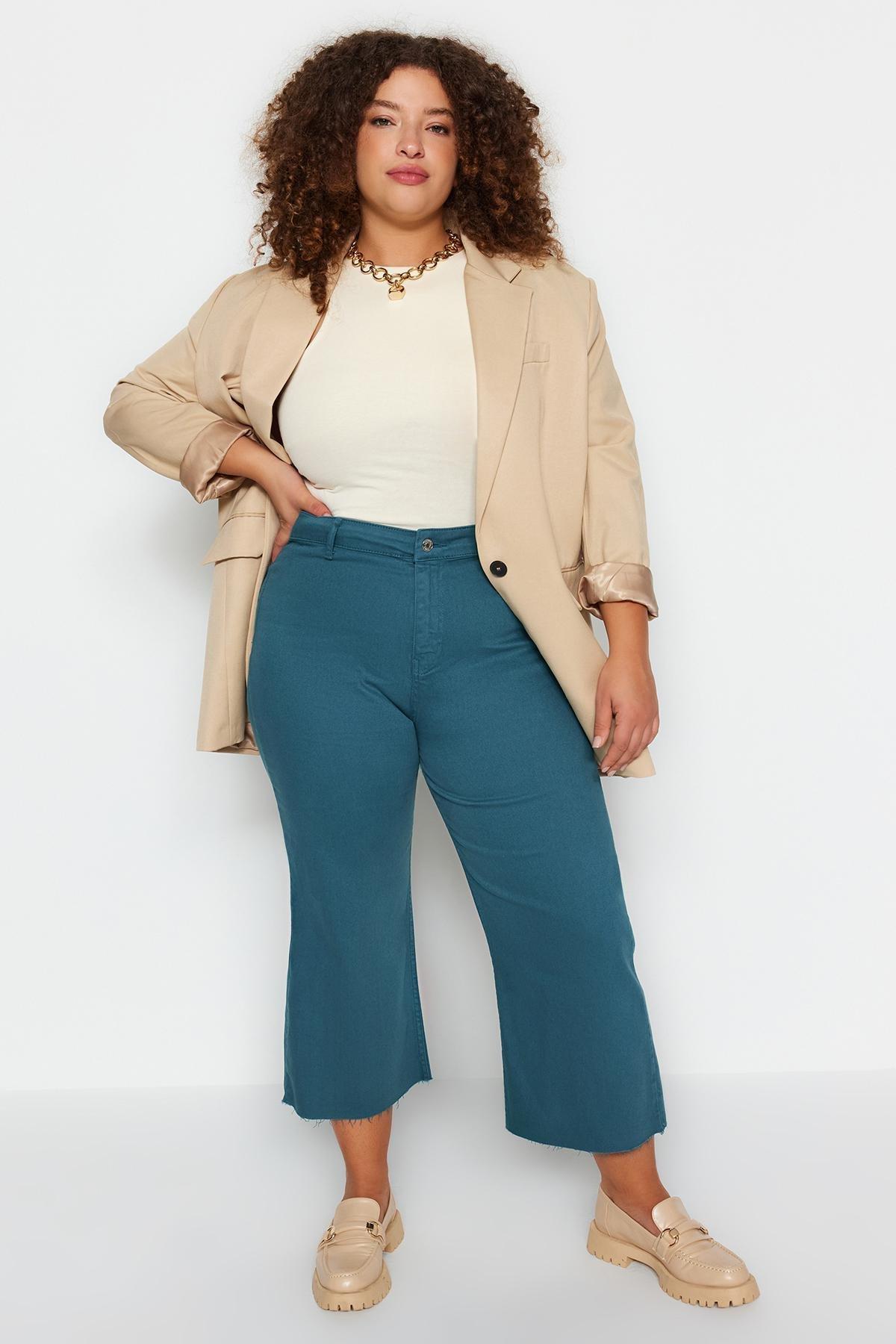 Trendyol - Blue High Waist Buckled Culotte Fit Jeans