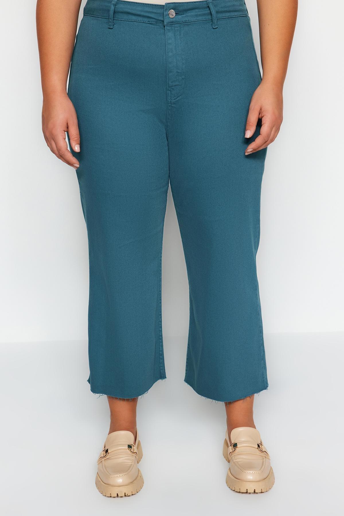 Trendyol - Blue High Waist Buckled Culotte Fit Jeans