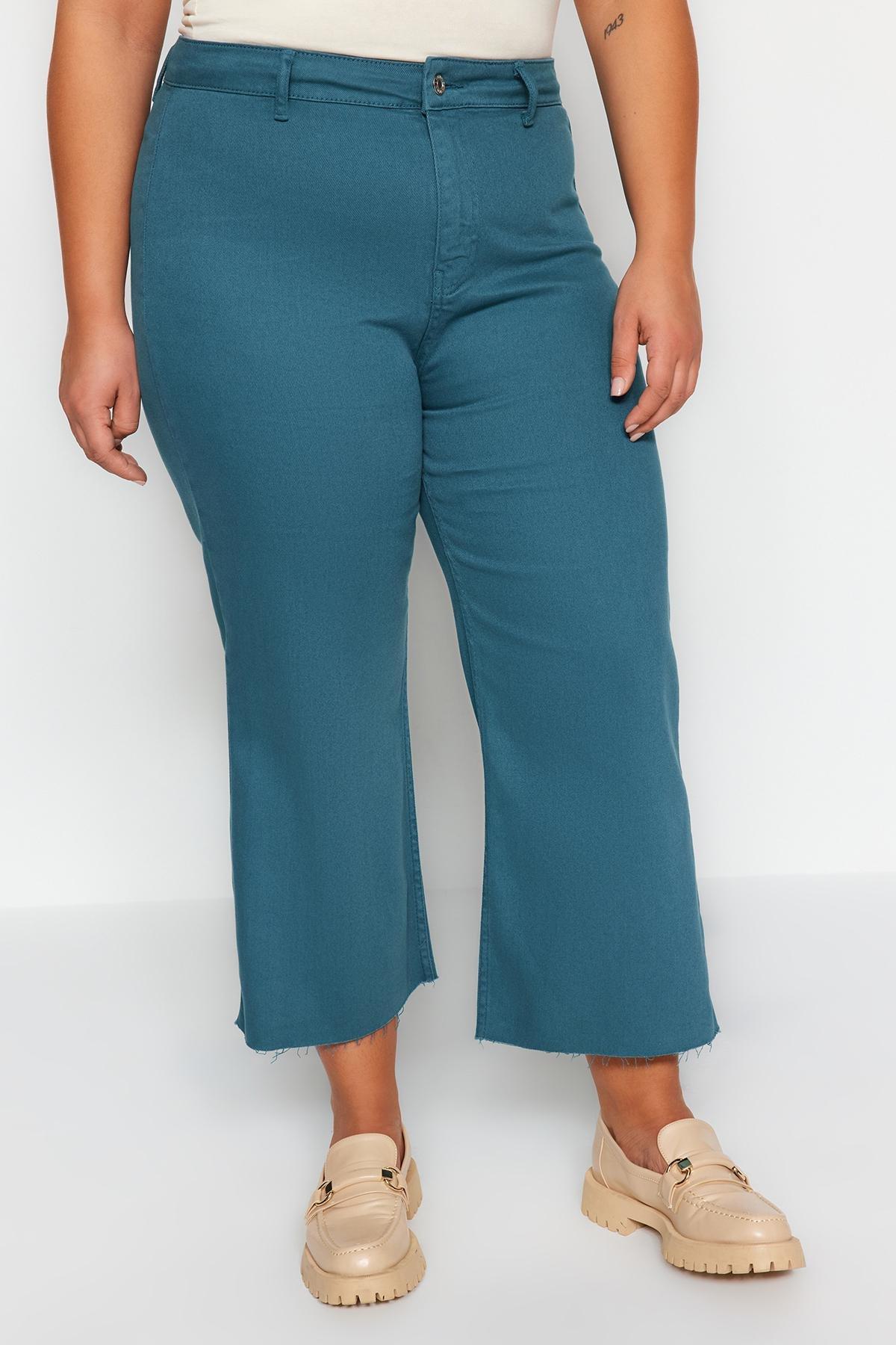 Trendyol - Blue High Waist Buckled Culotte Fit Jeans