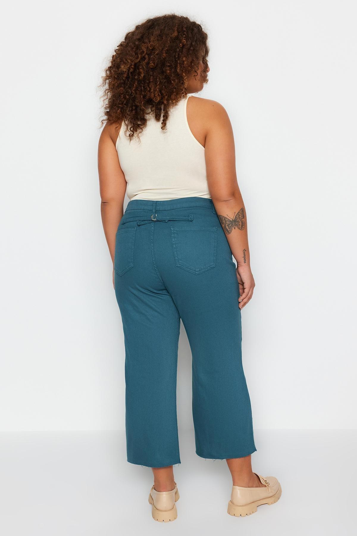 Trendyol - Blue High Waist Buckled Culotte Fit Jeans