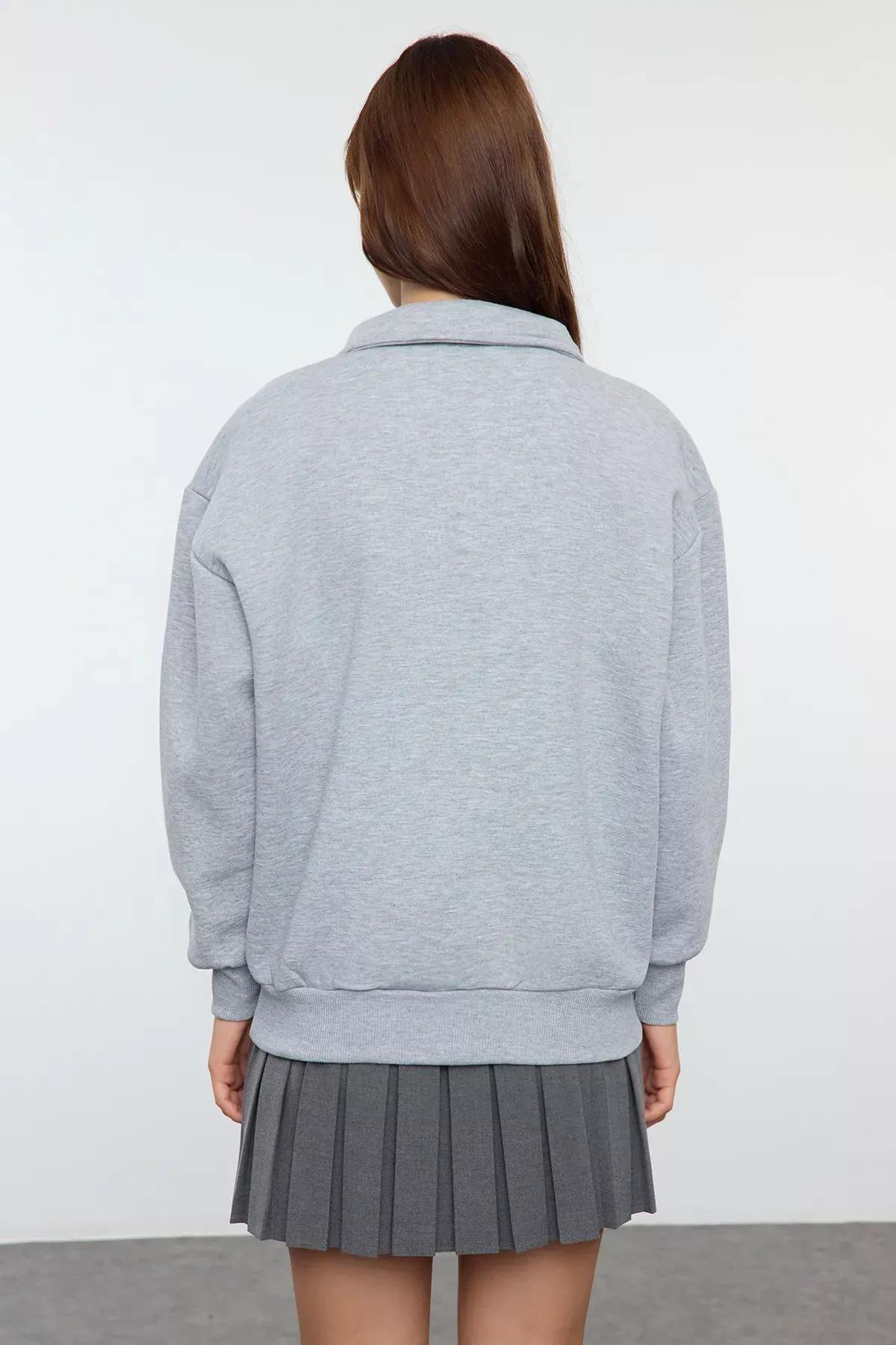 Grey Embroidered Fleece Knit Sweatshirt, GRAY MELANGE, large image number 4