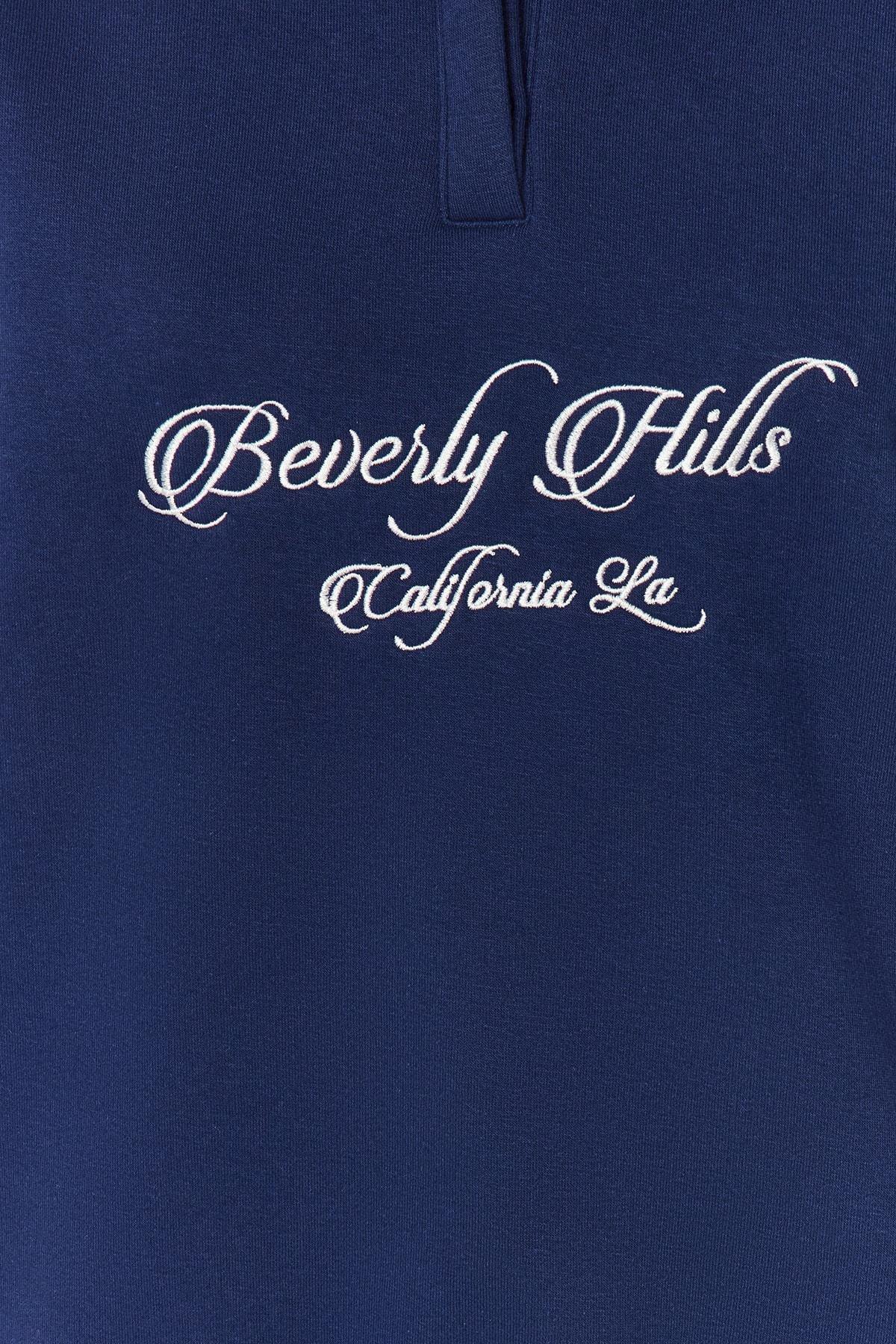 Navy Polo Collar Embroidered Knitted Sweatshirt, , large image number 4