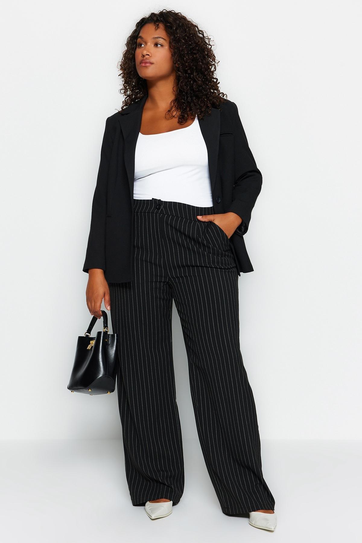Black Striped Woven Trousers, , large image number 0