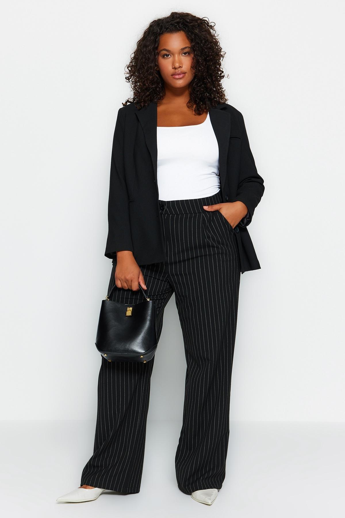 Black Striped Woven Trousers, , large image number 2