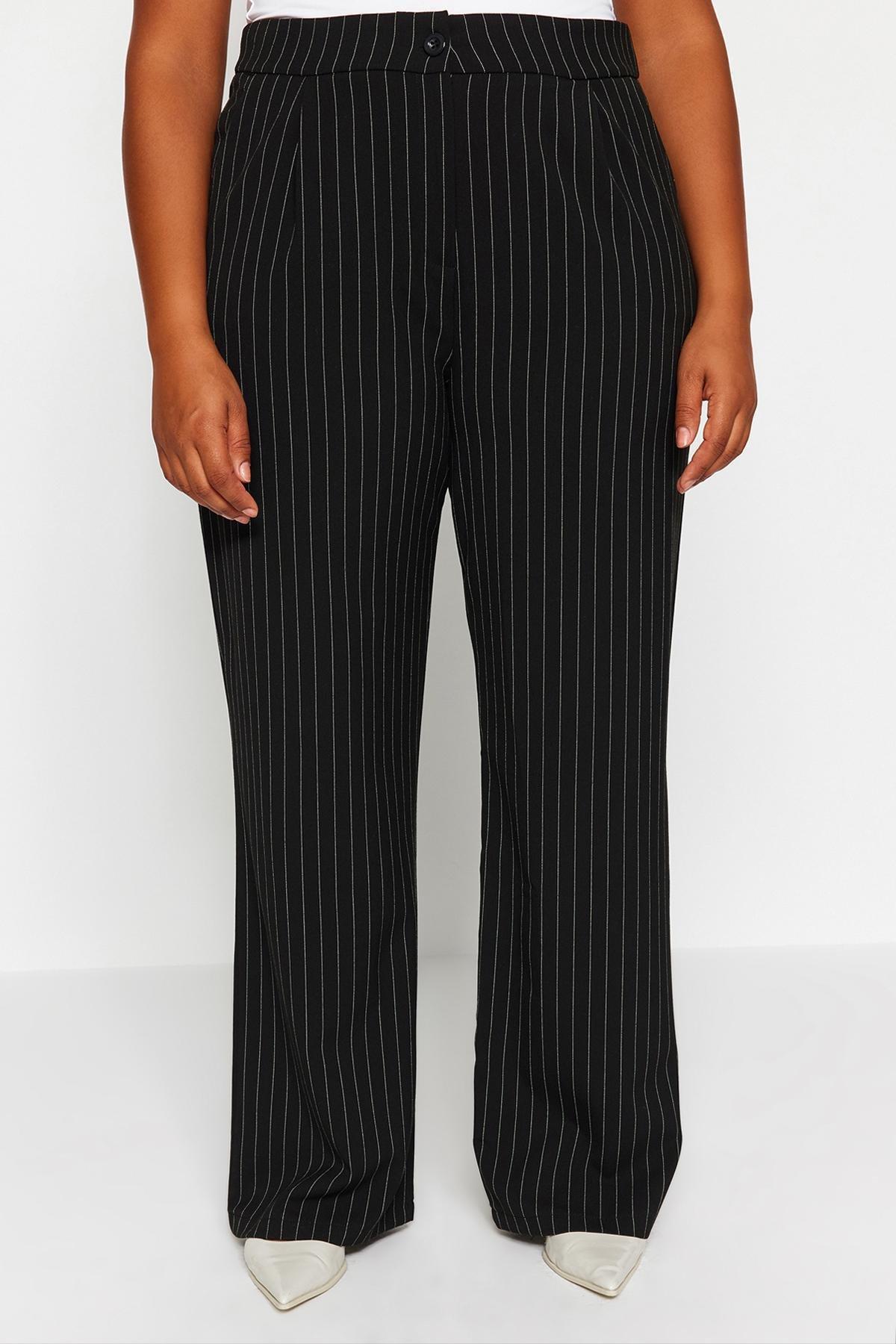 Black Striped Woven Trousers, , large image number 3