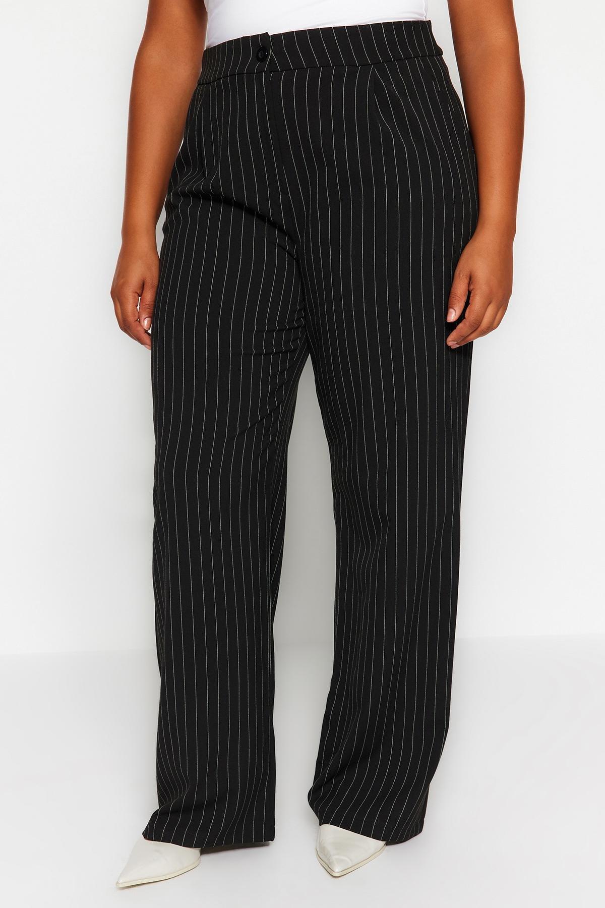 Black Striped Woven Trousers, , large image number 4