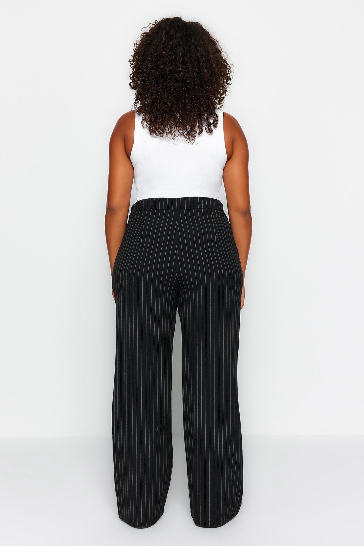 Black Striped Woven Trousers, , large image number 5