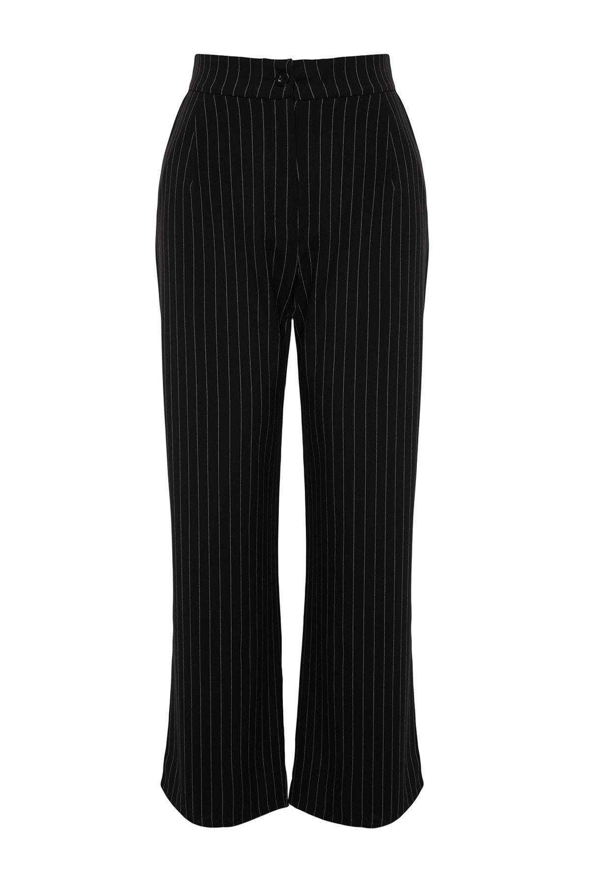 Black Striped Woven Trousers, , large image number 7
