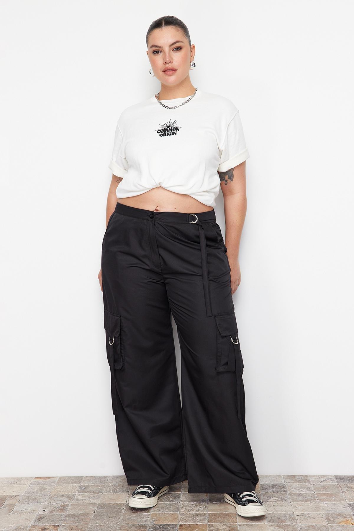 Black Wide Leg Weave Parachute Pants, , large image number 0