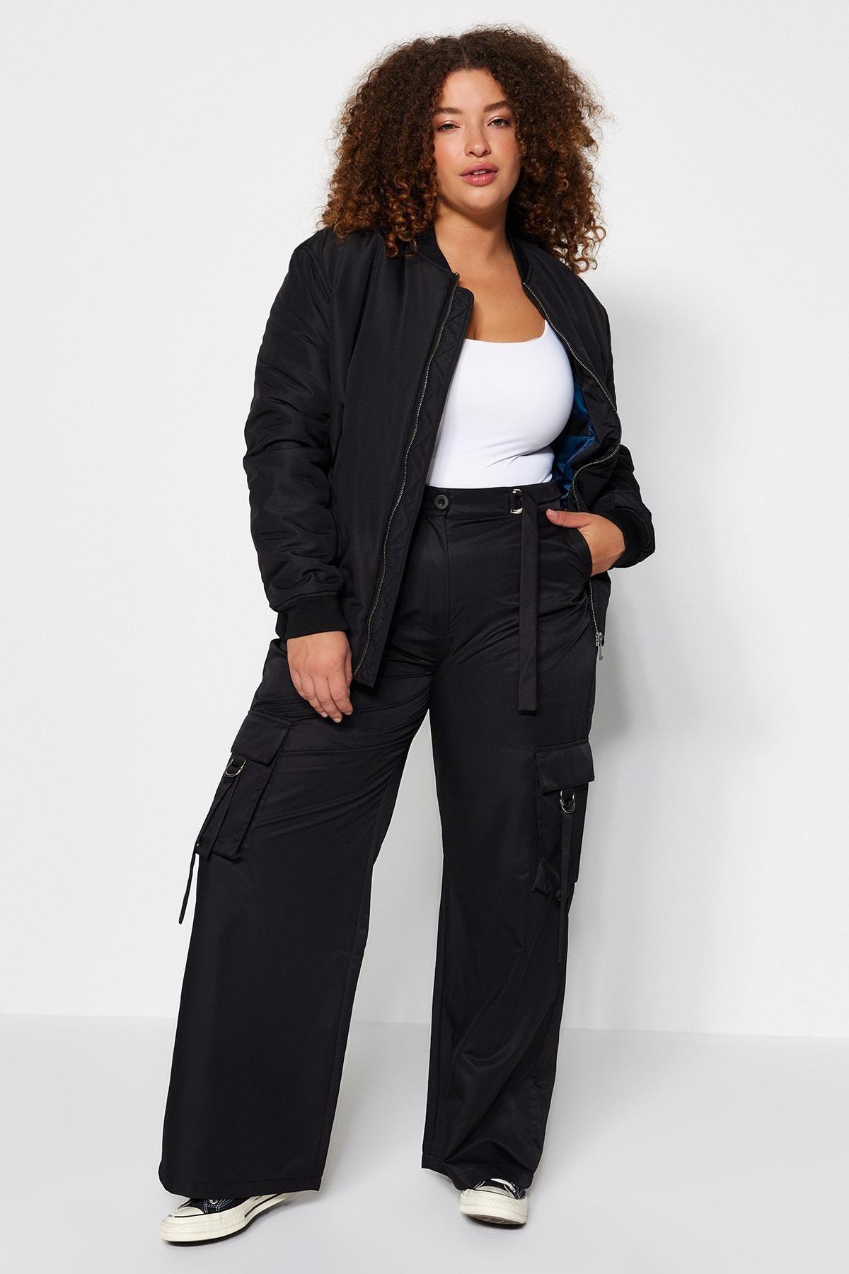 Black Wide Leg Weave Parachute Pants, , large image number 1