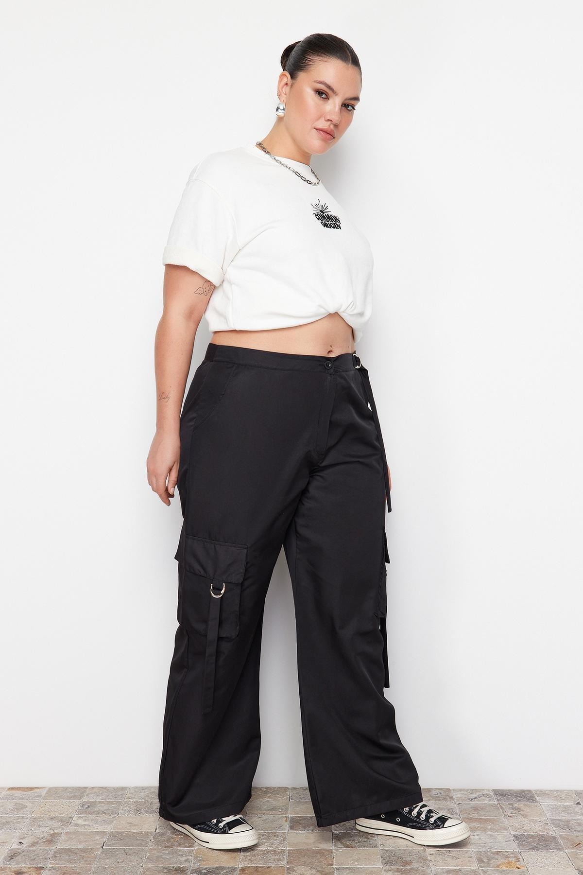 Black Wide Leg Weave Parachute Pants, , large image number 3