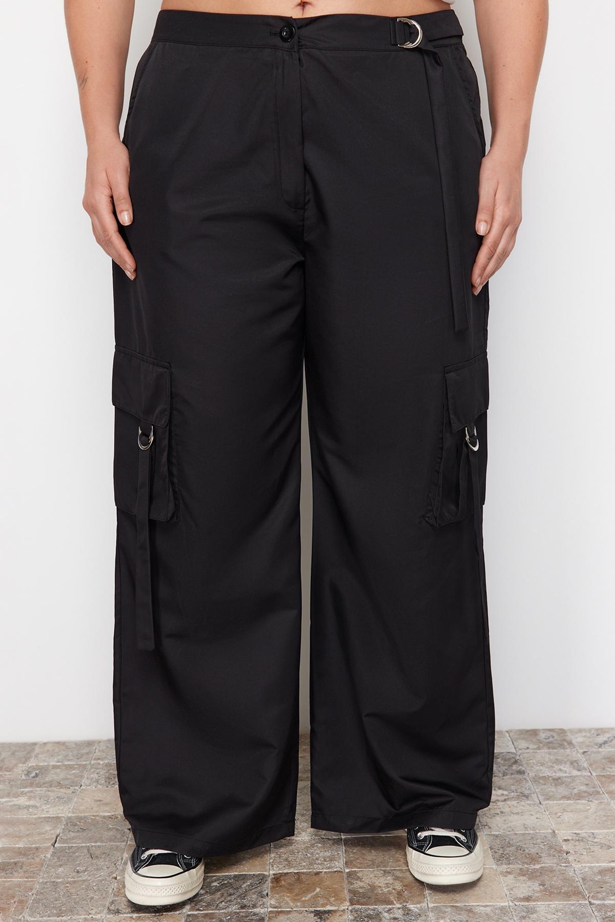 Black Wide Leg Weave Parachute Pants, , large image number 4