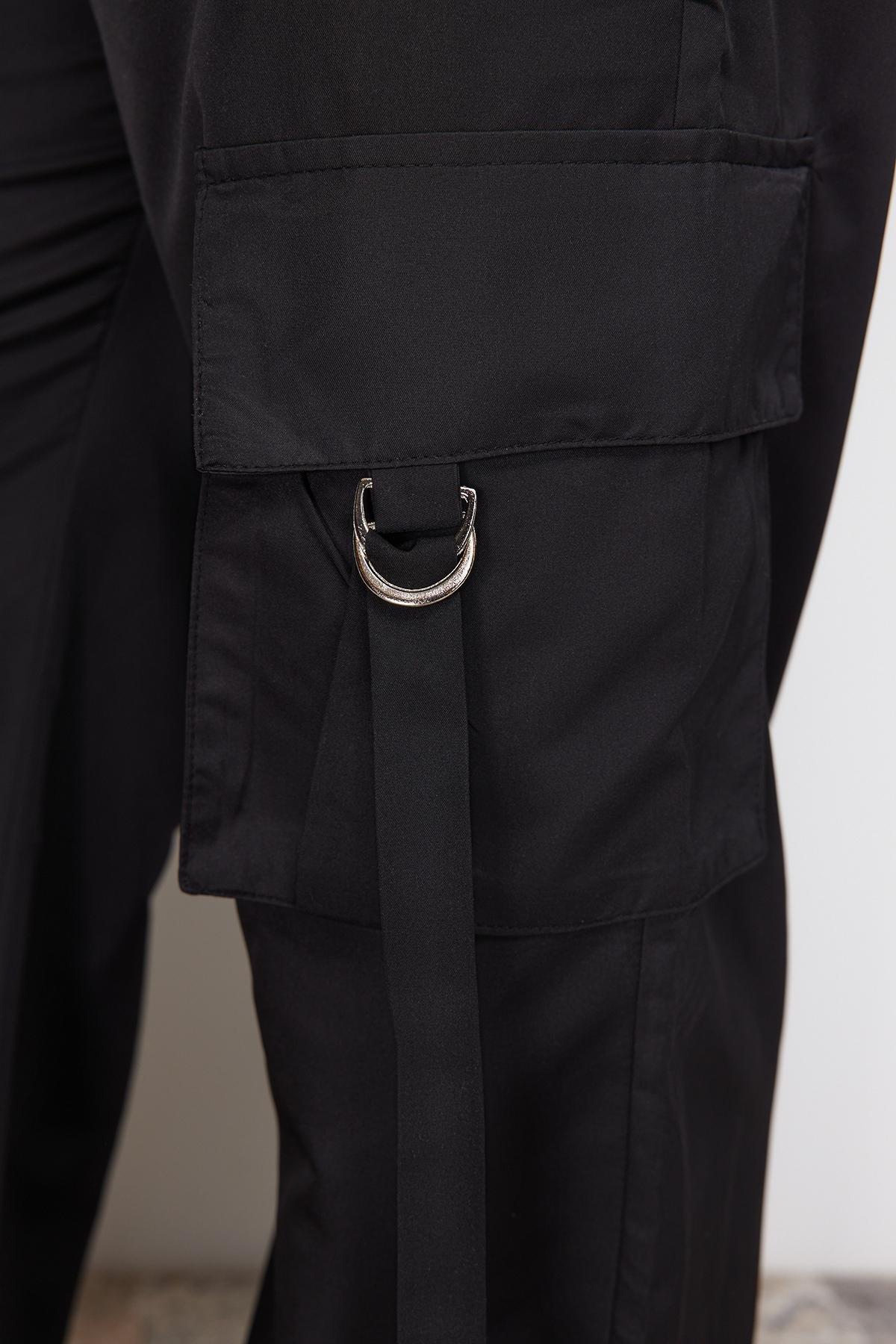 Black Wide Leg Weave Parachute Pants, , large image number 5