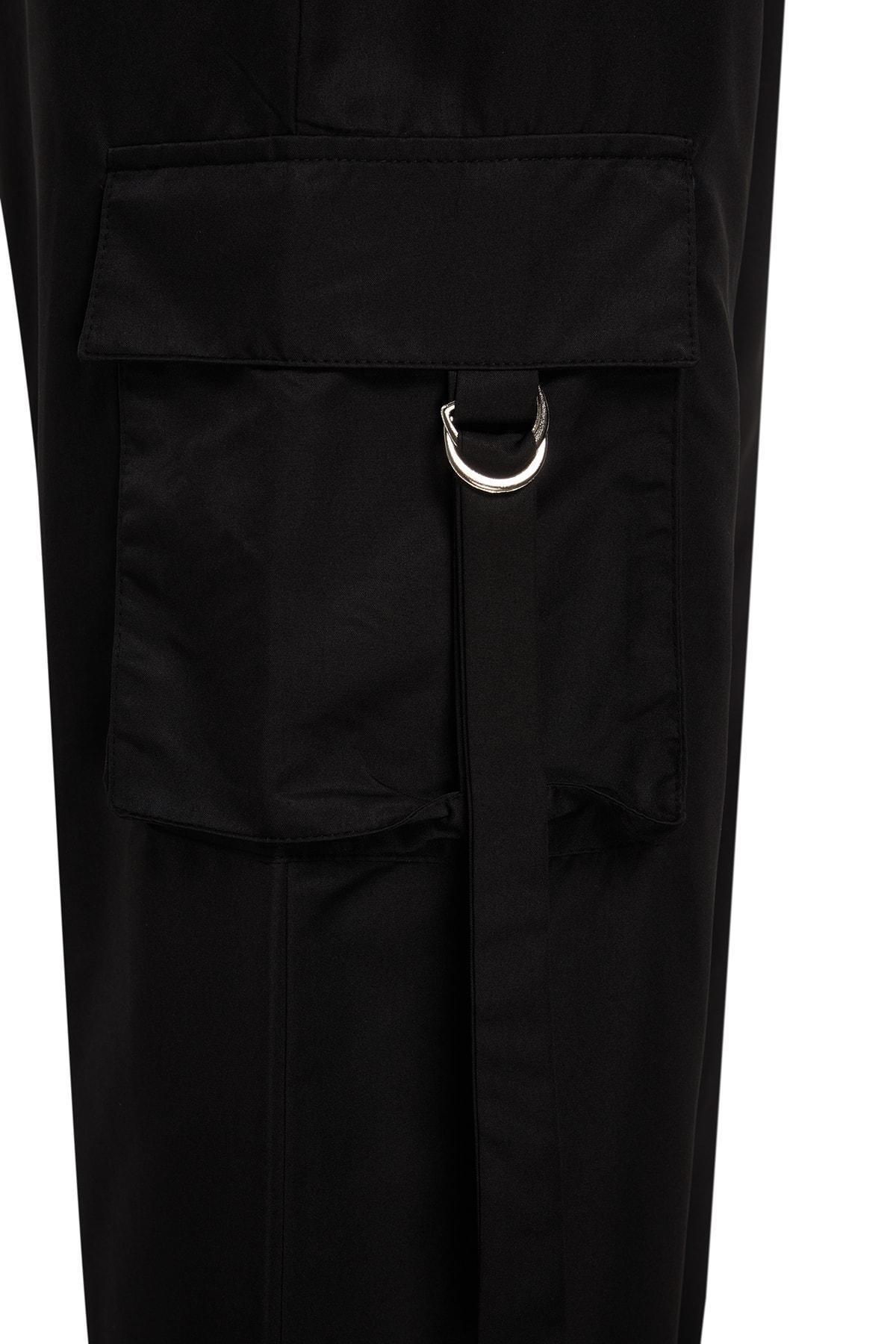 Black Wide Leg Weave Parachute Pants, , large image number 6