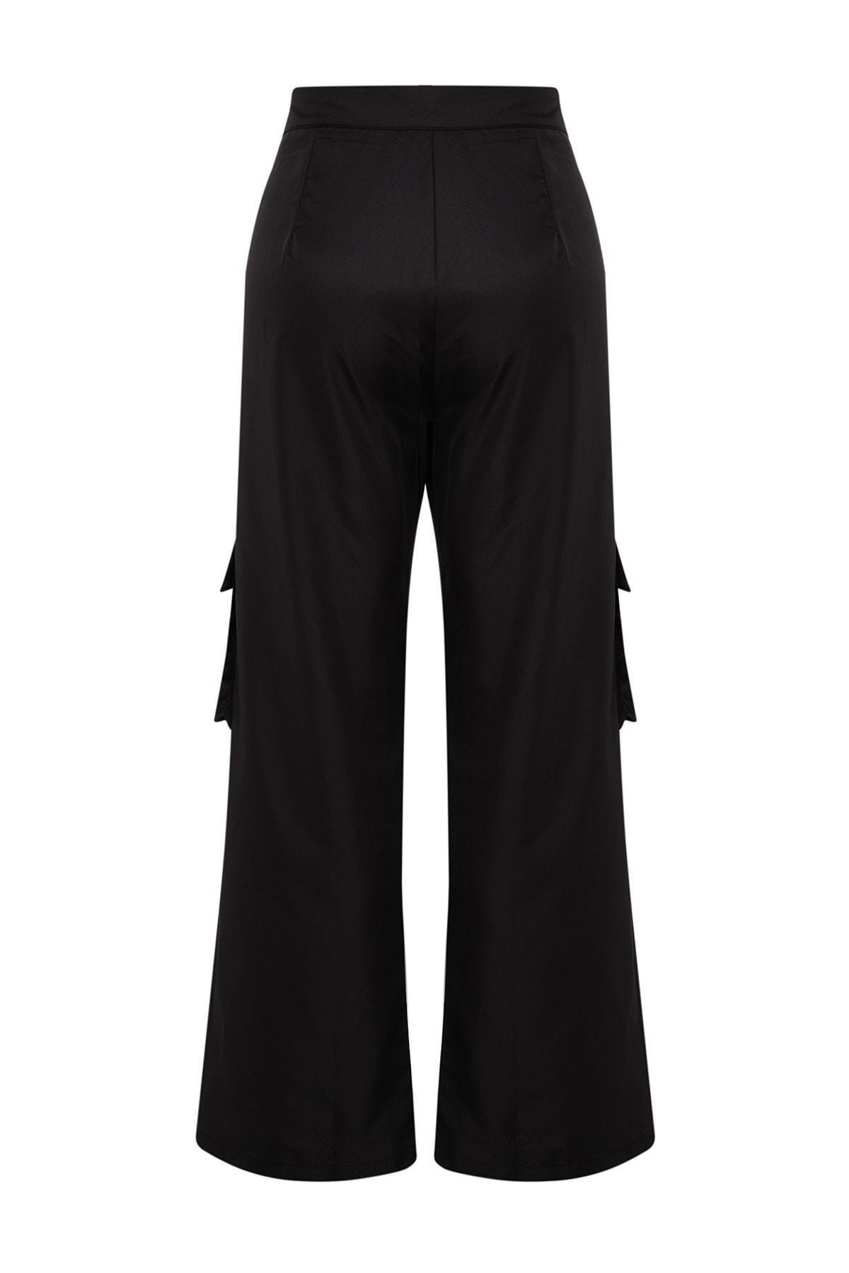 Black Wide Leg Weave Parachute Pants, , large image number 7