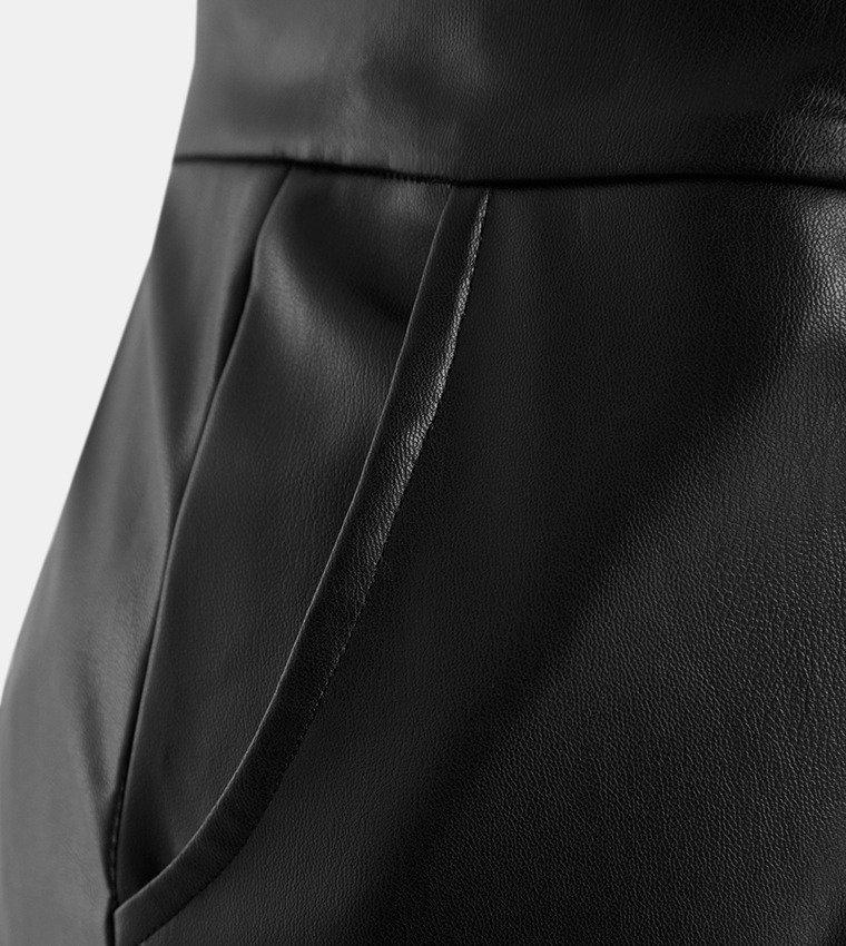 Black Wide Cut Faux Leather Trousers, , large image number 7