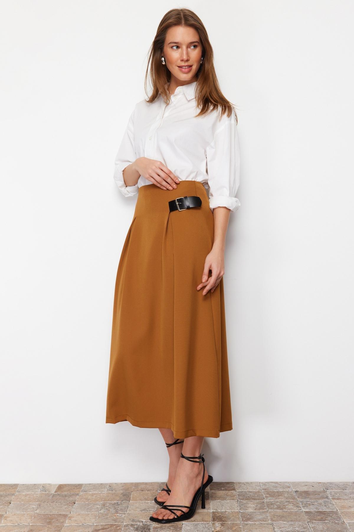 Trendyol - Brown Detailed Woven Skirt