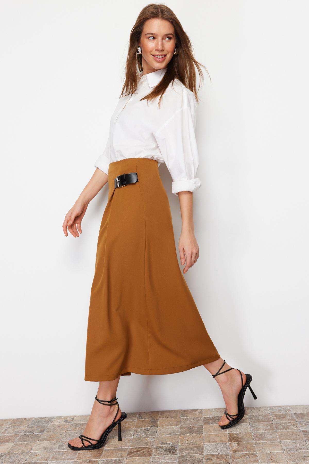 Trendyol - Brown Detailed Woven Skirt