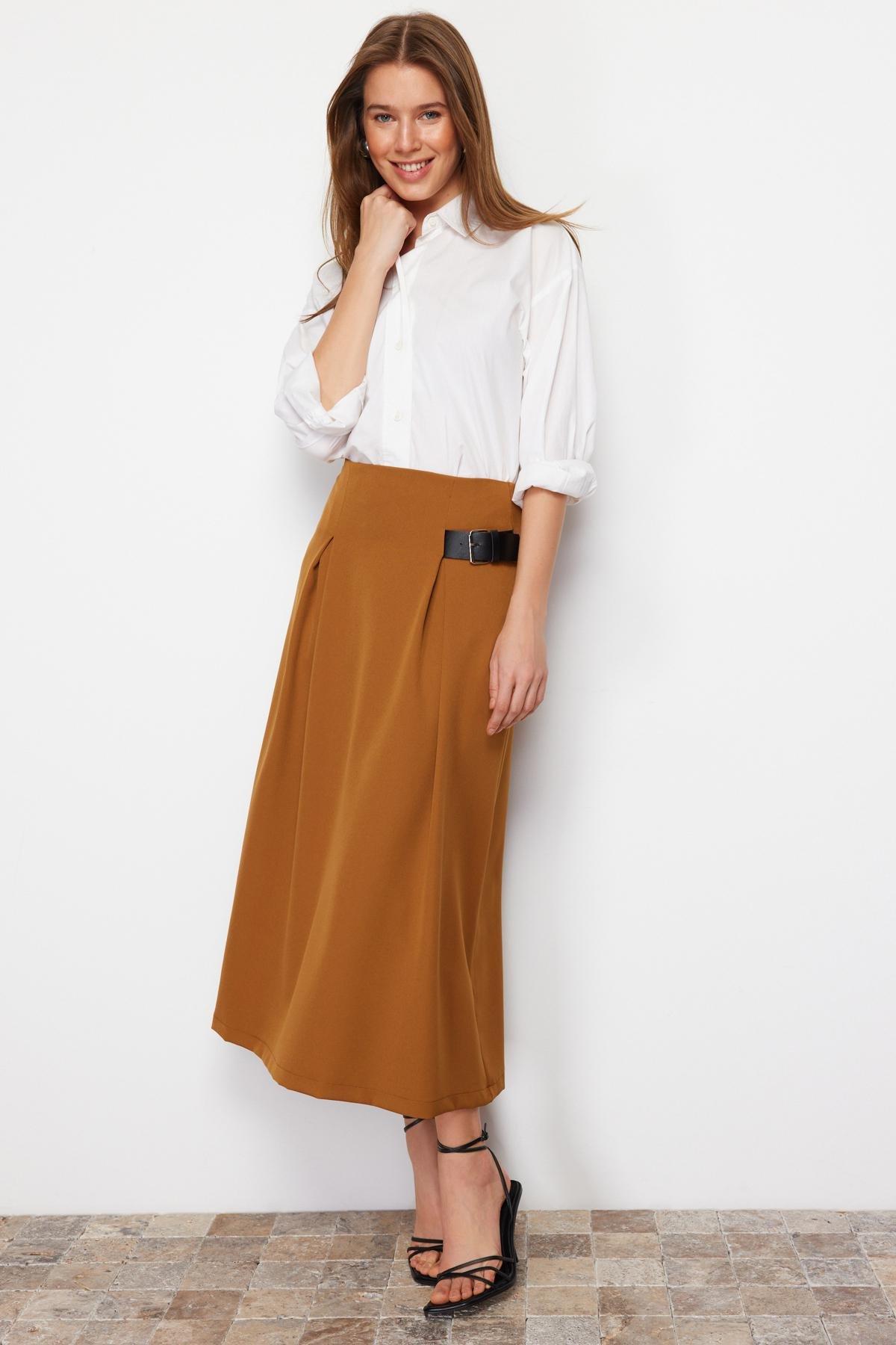 Brown Detailed Woven Skirt, Brown, large image number 2