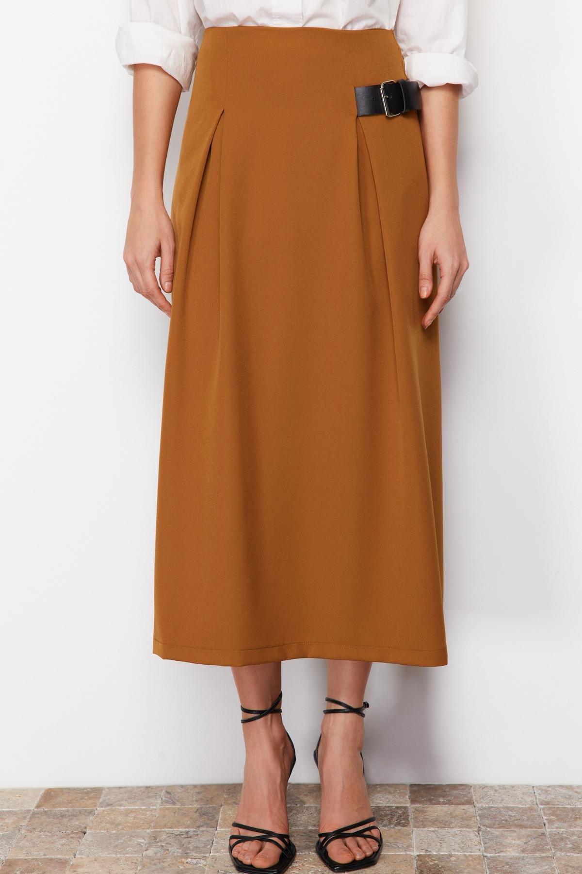 Trendyol - Brown Detailed Woven Skirt