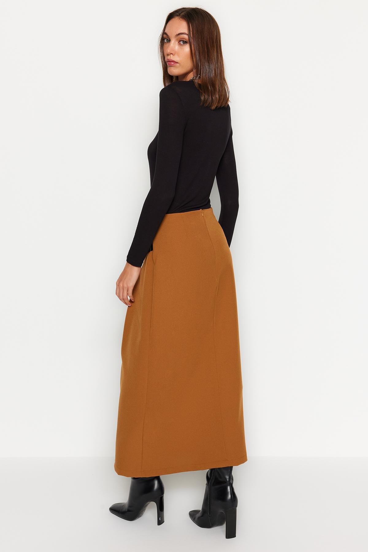 Trendyol - Brown Detailed Woven Skirt