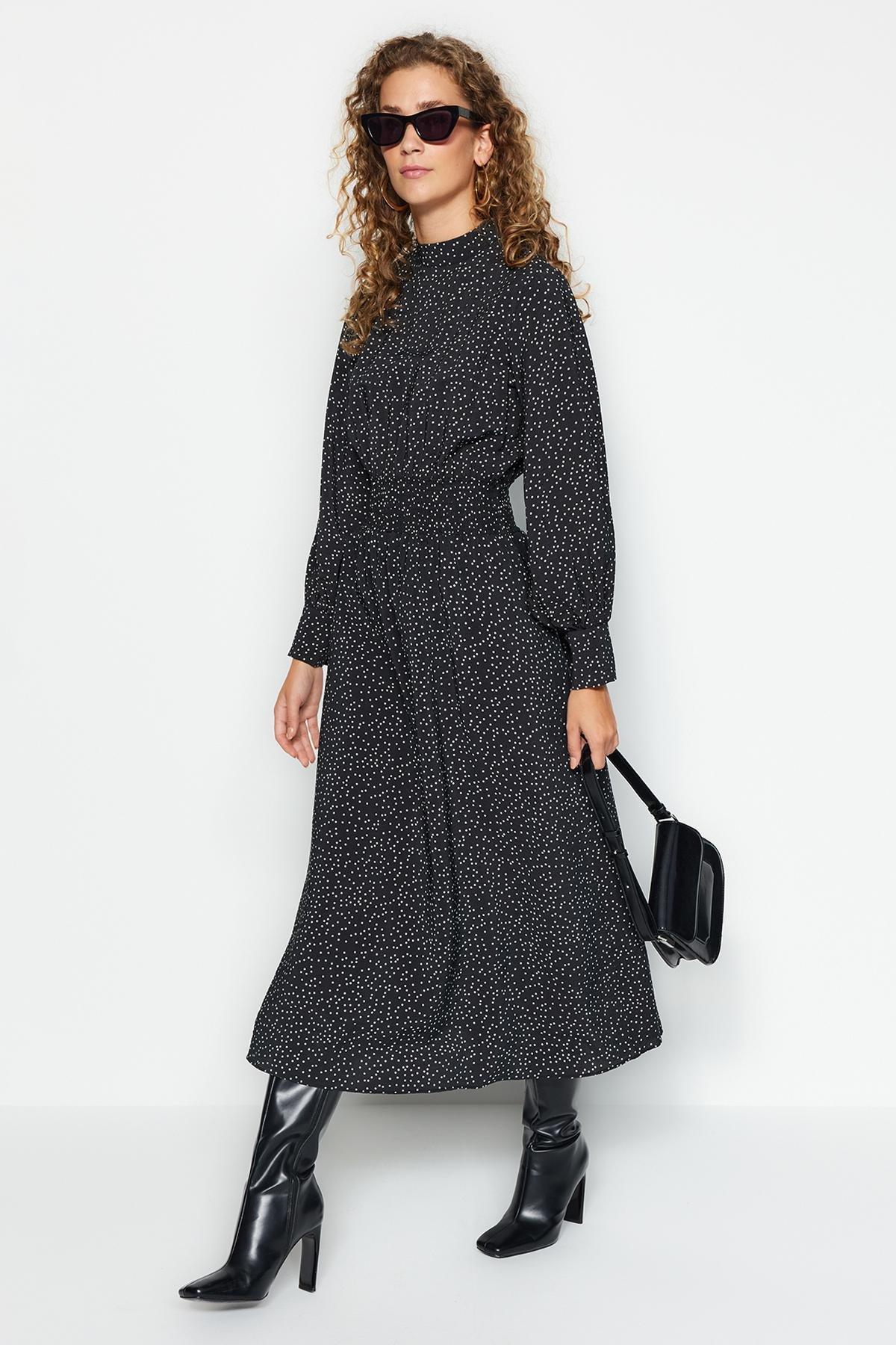 Black Polka Dot Knitted Dress, , large image number 1